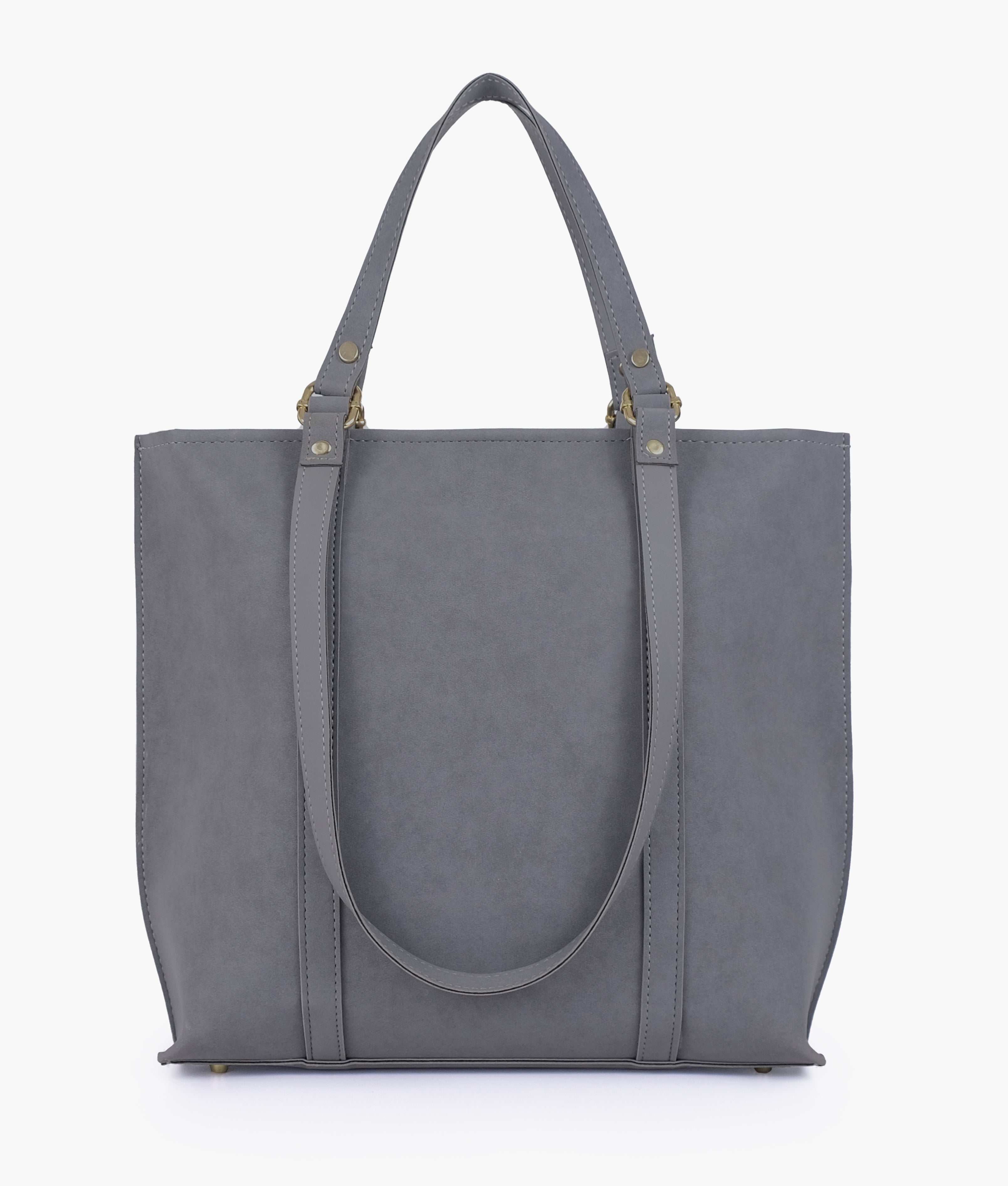 Grey mocha suede double-handle tote