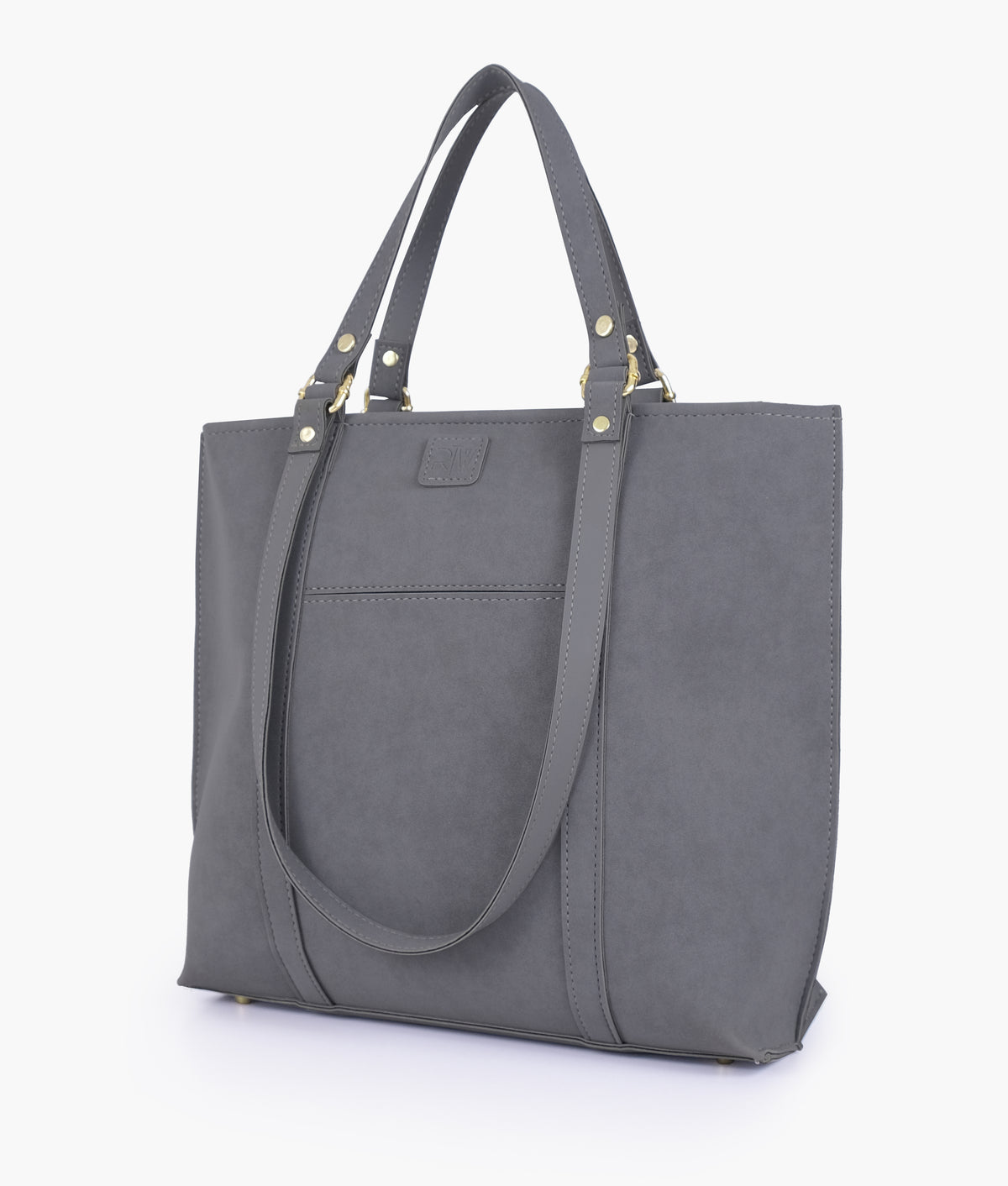 Grey mocha suede double-handle tote