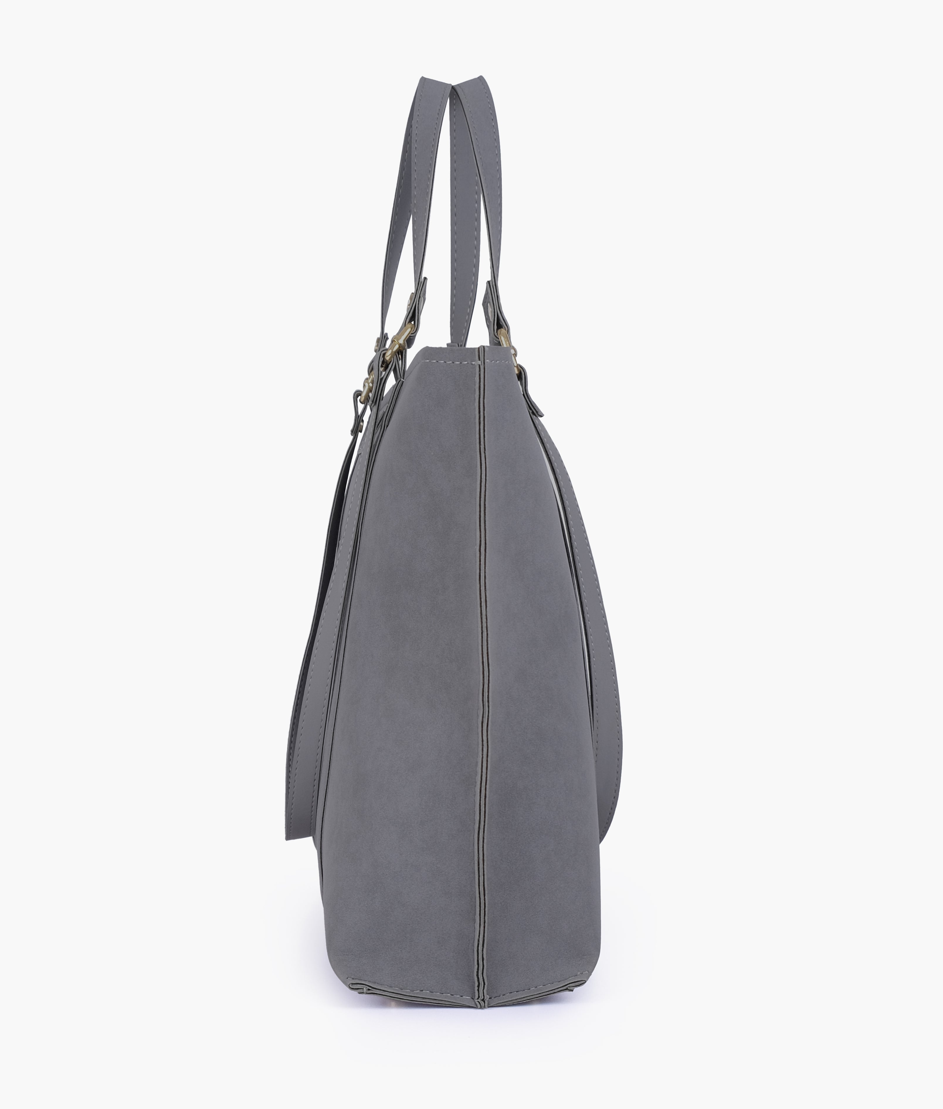 Grey mocha suede double-handle tote