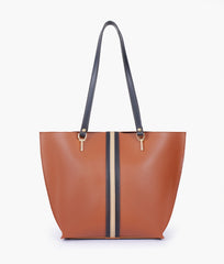 Brown centre-stripe tote bag