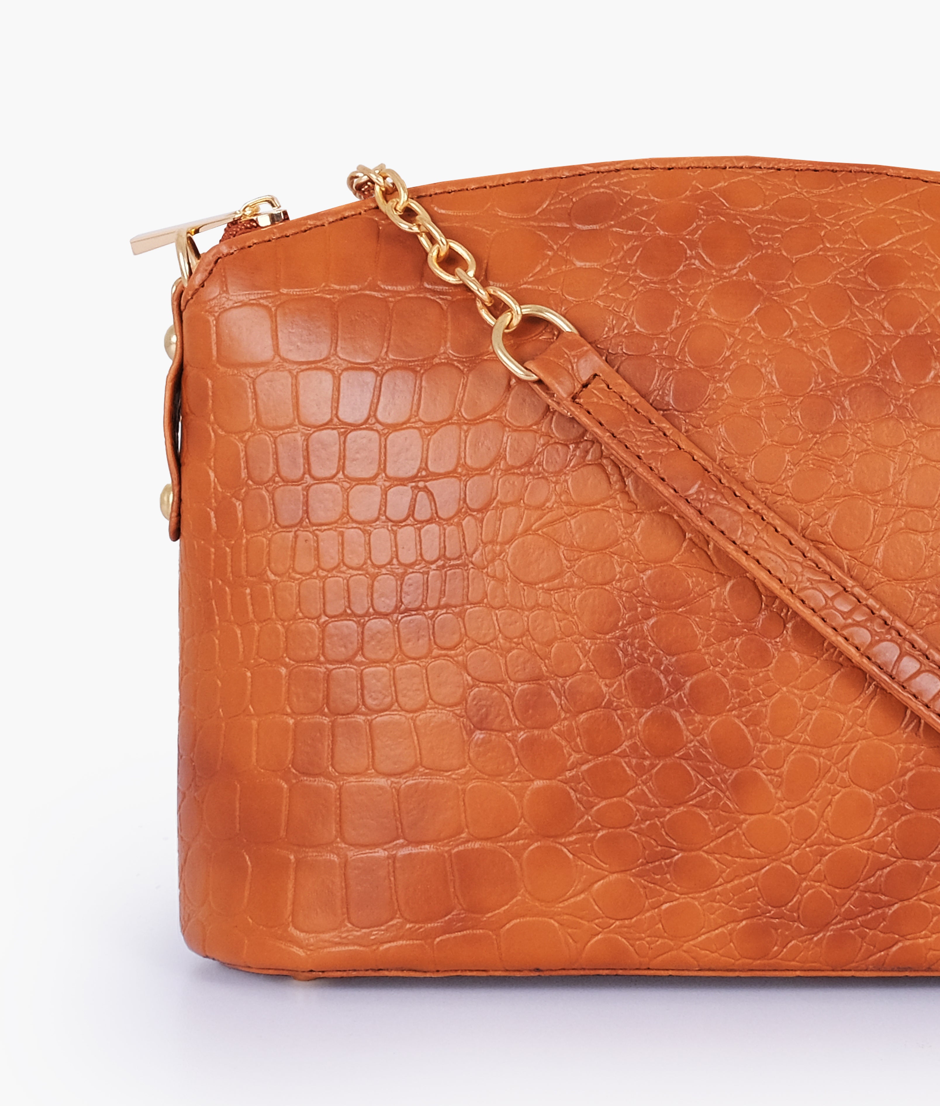 Brown crocodile with chain strap cross-body bag