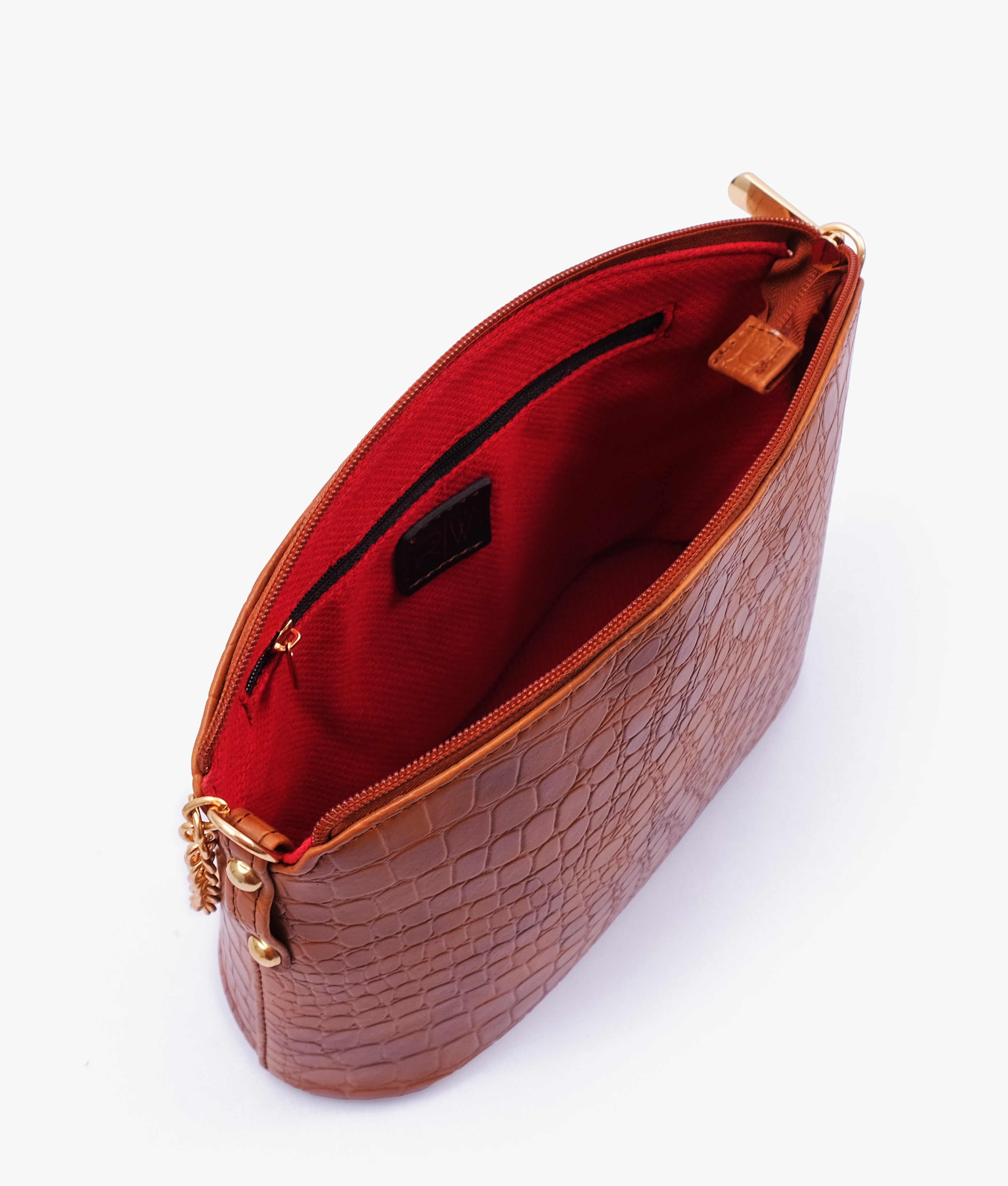 Brown crocodile with chain strap cross-body bag