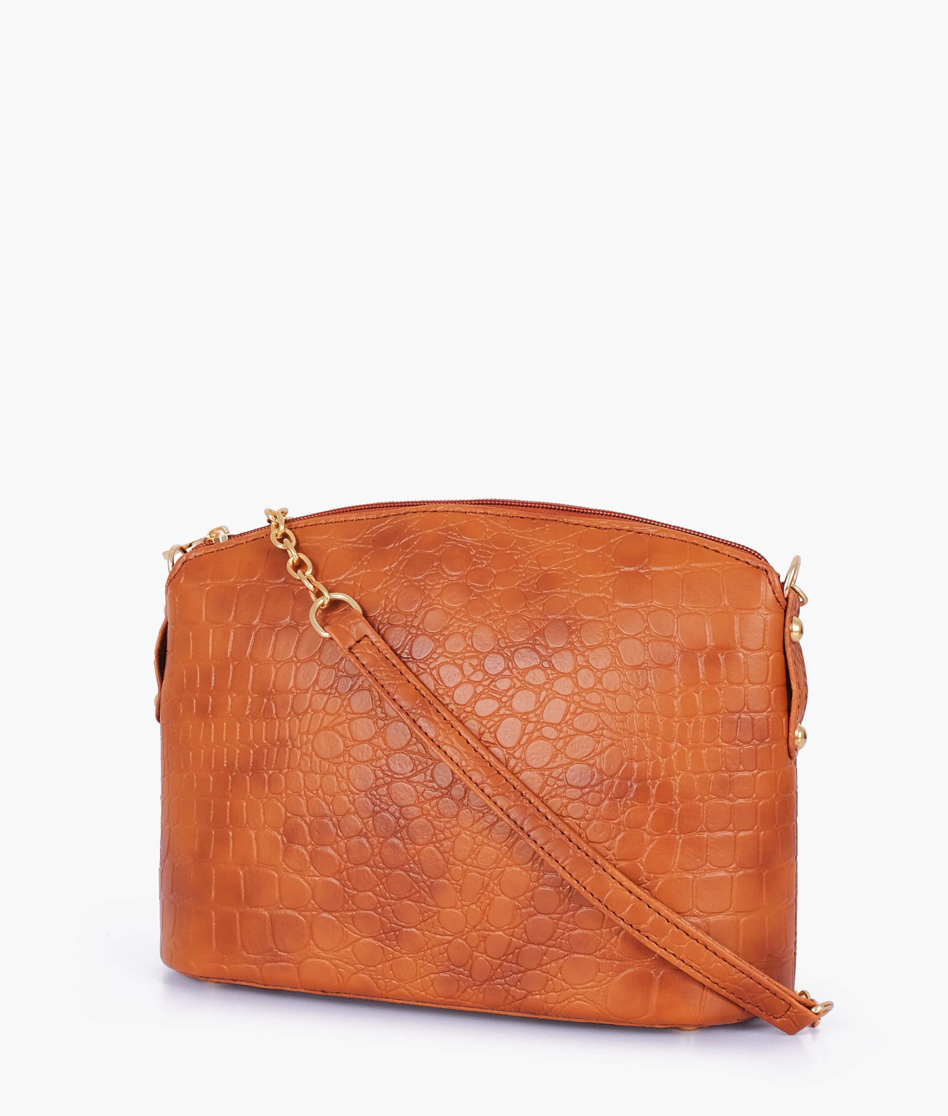 Brown crocodile with chain strap cross-body bag