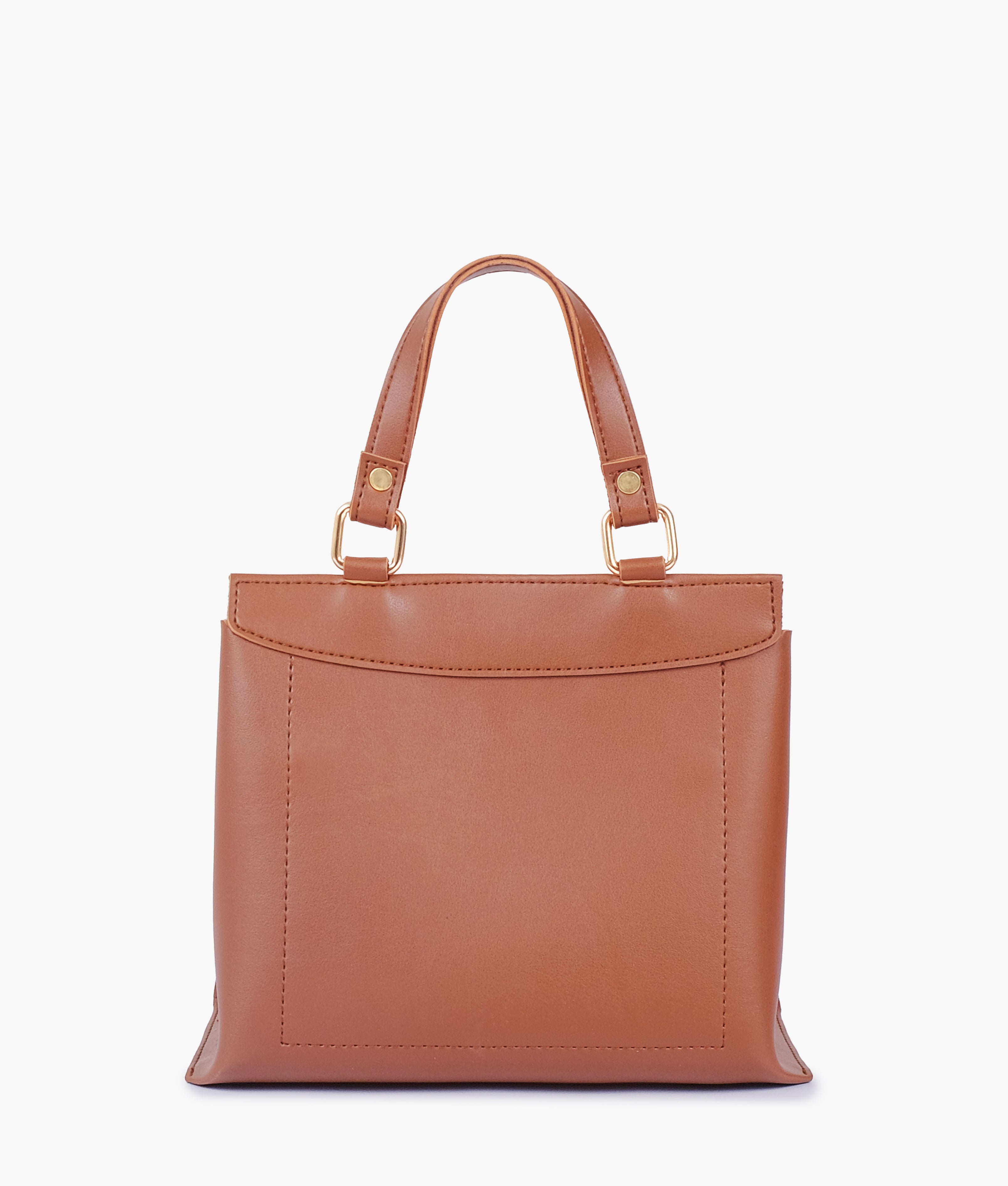 Brown front lock top-handle mini bag