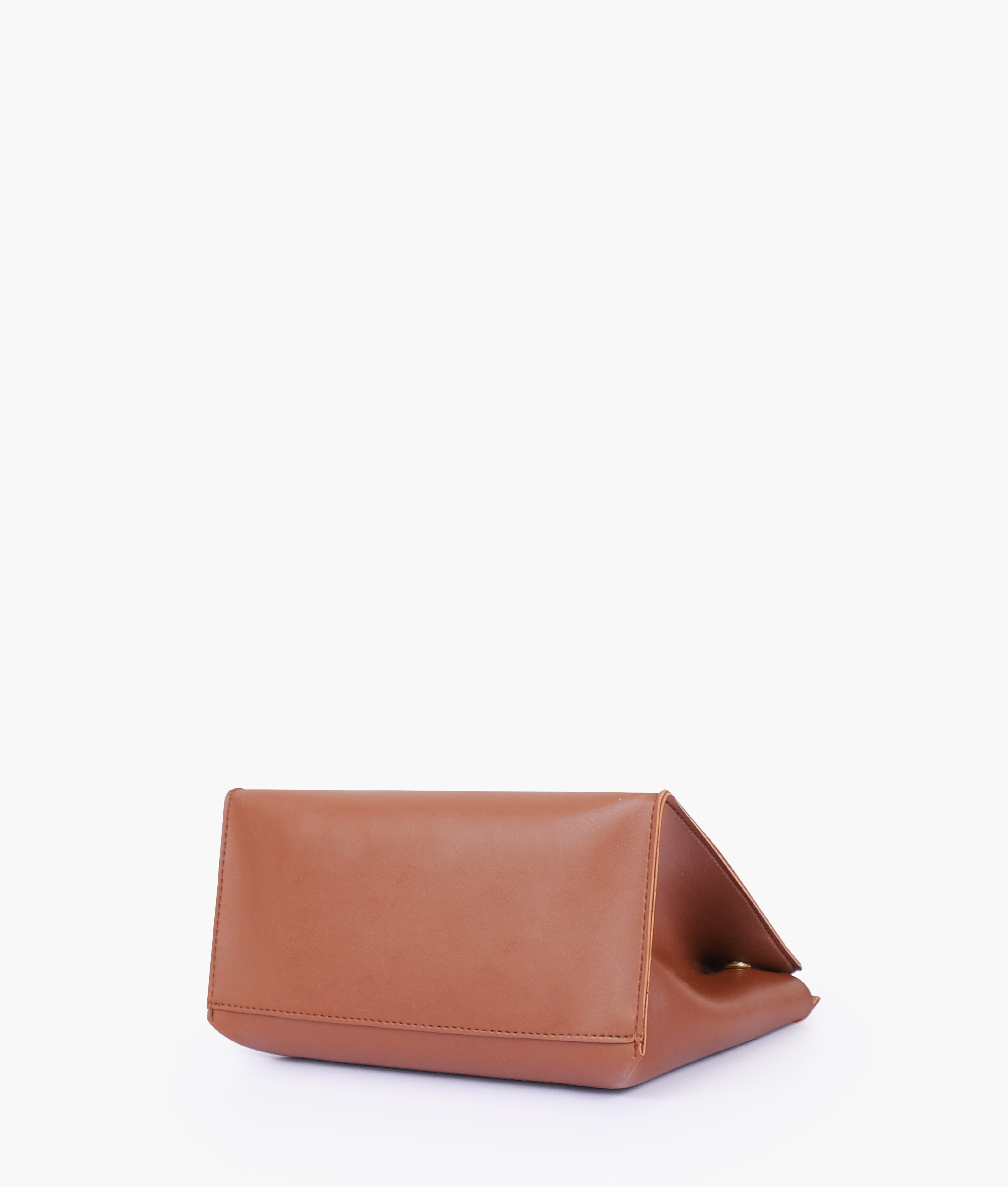 Brown front lock top-handle mini bag