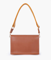 Brown half flap cross-body bag