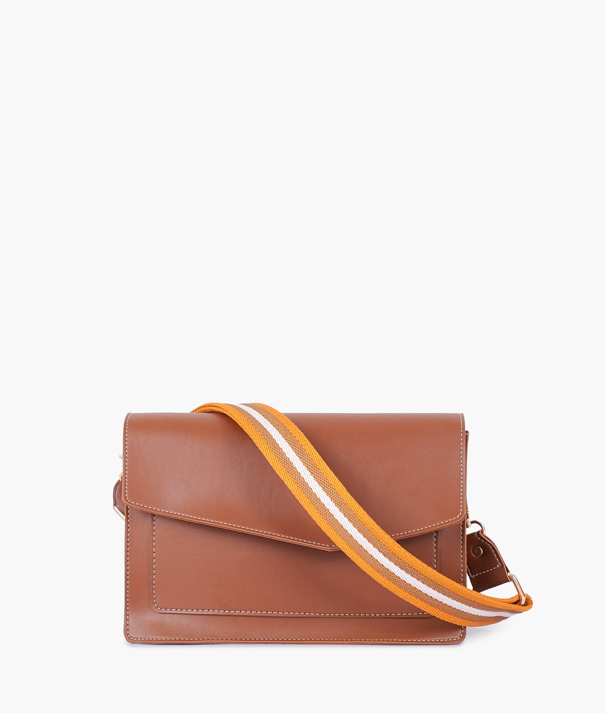 Brown half flap cross-body bag