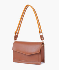 Brown half flap cross-body bag