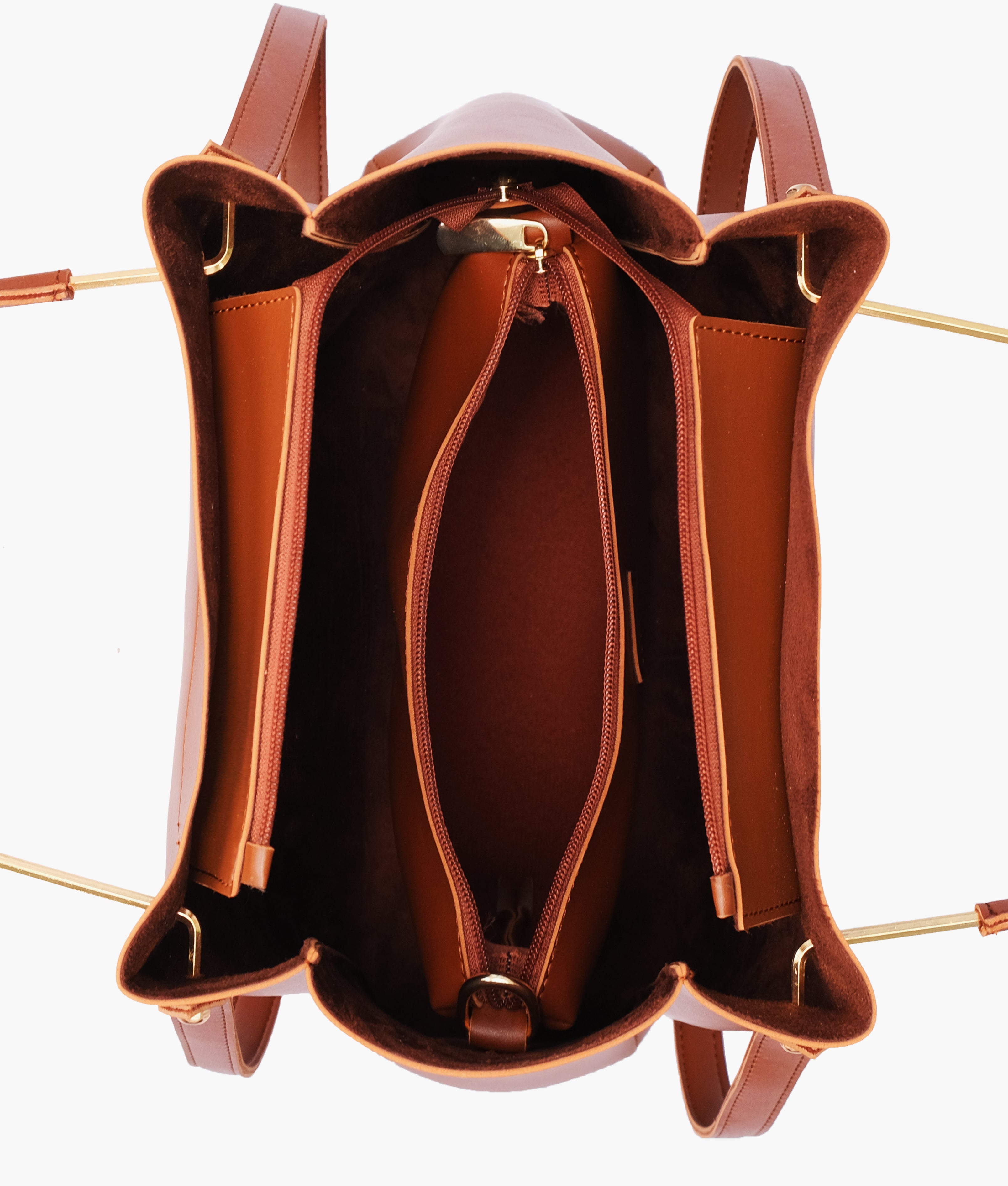 Brown metal handle tote bag