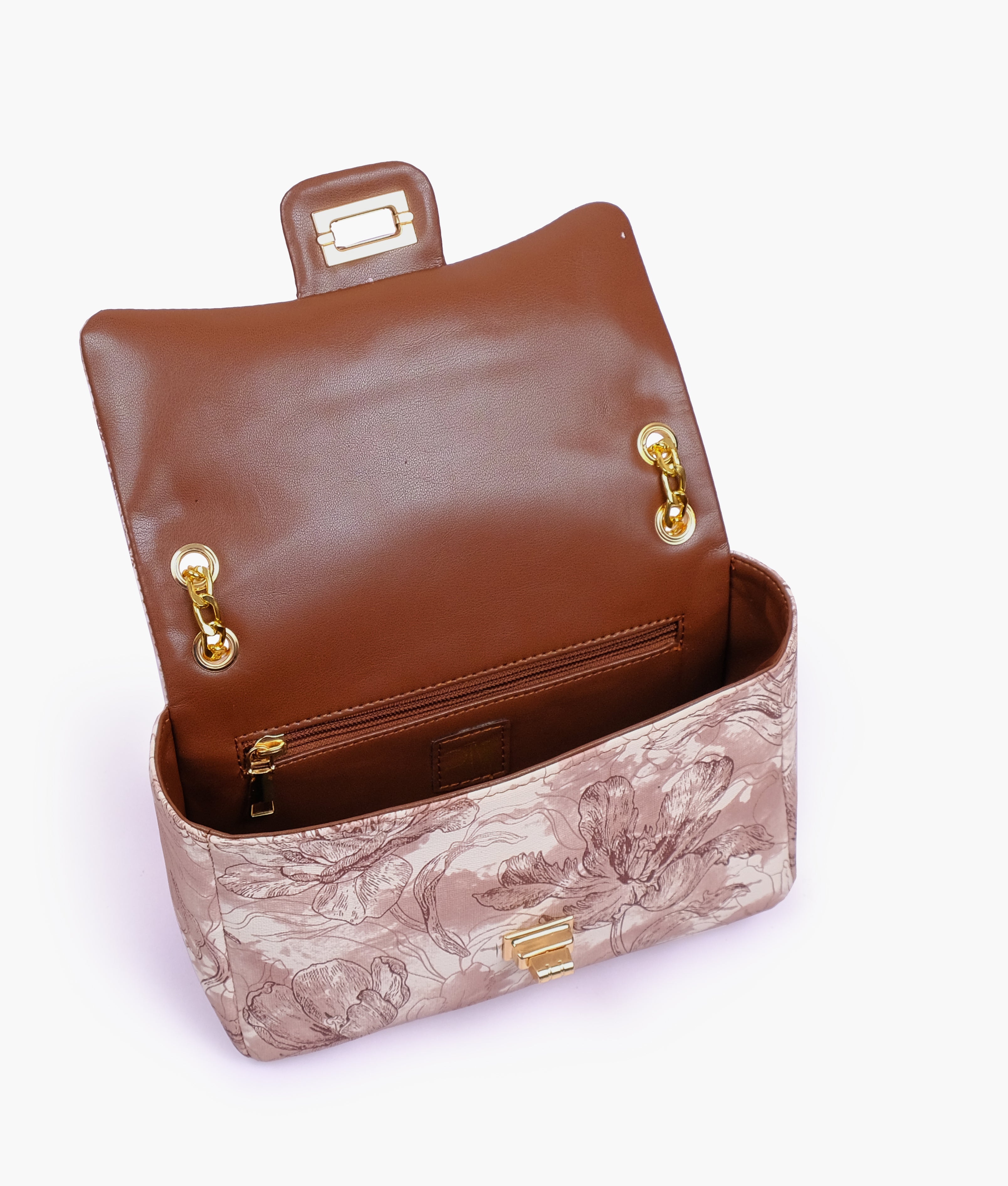 Horse brown printed mini bag with chain