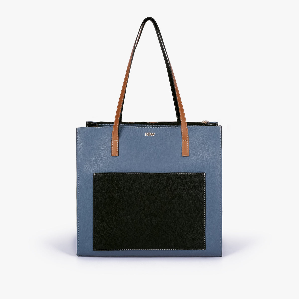 Front view of Indigo color blocking tote