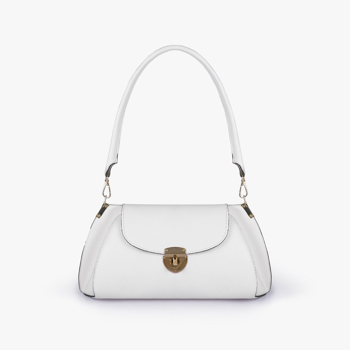 Front view of Ivory pebble baguette bag