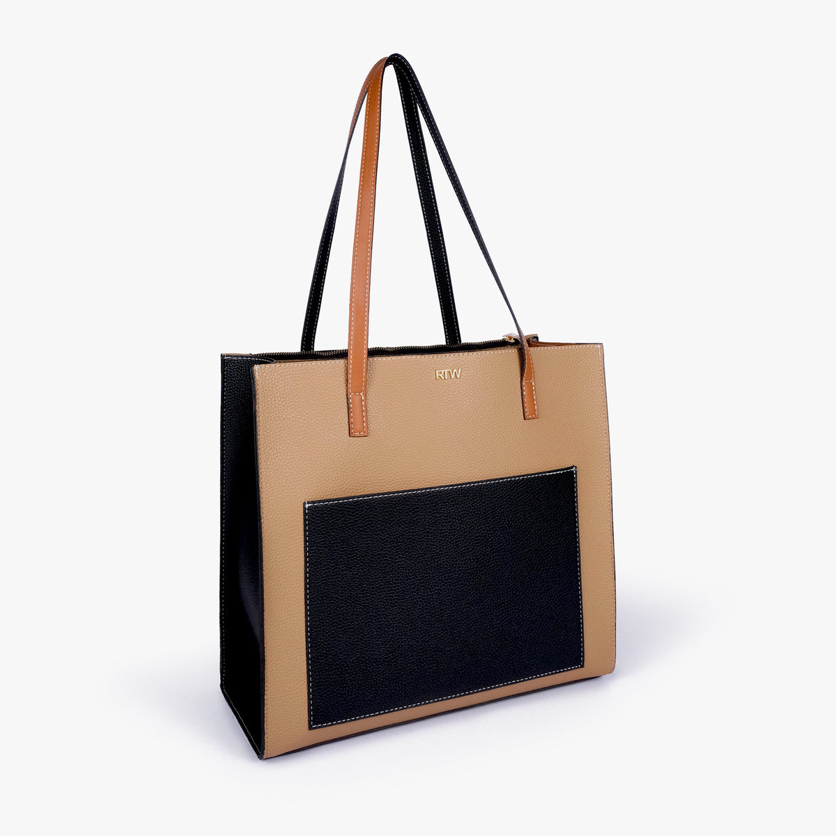 Macchiato color blocking tote in three-quarter view
