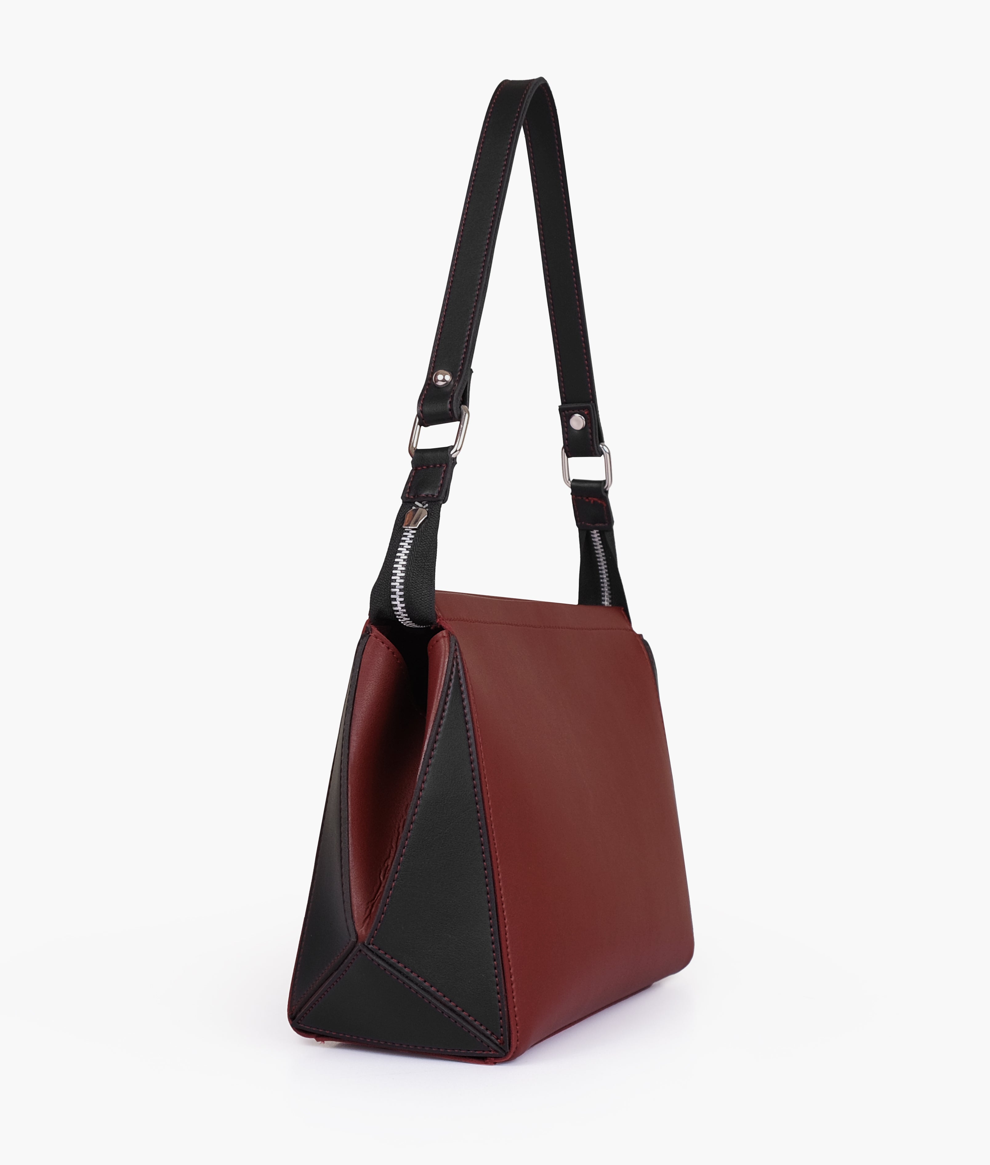 Maroon and black trio twist handbag