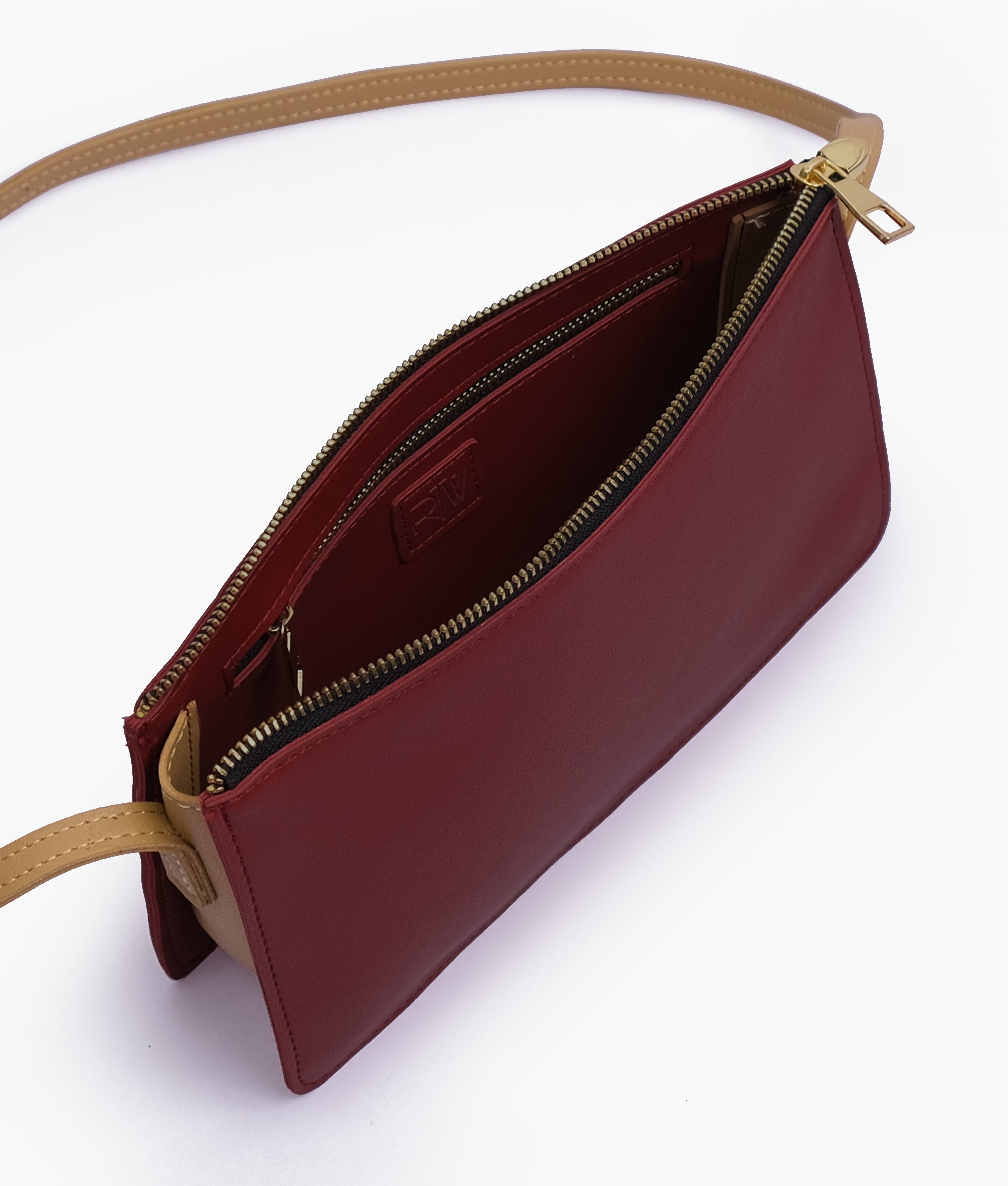 Maroon and coffee flat purse