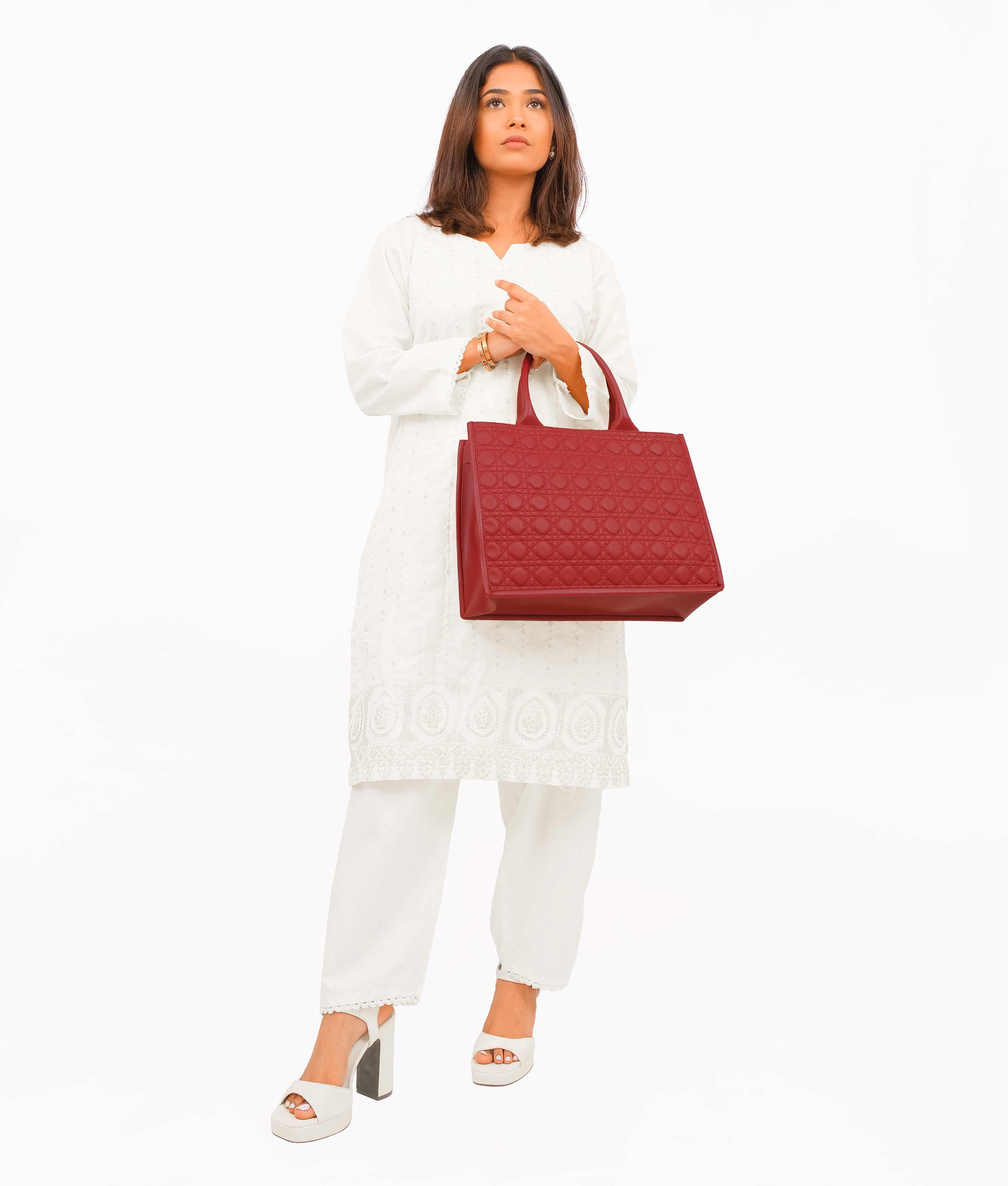 Maroon box tote bag