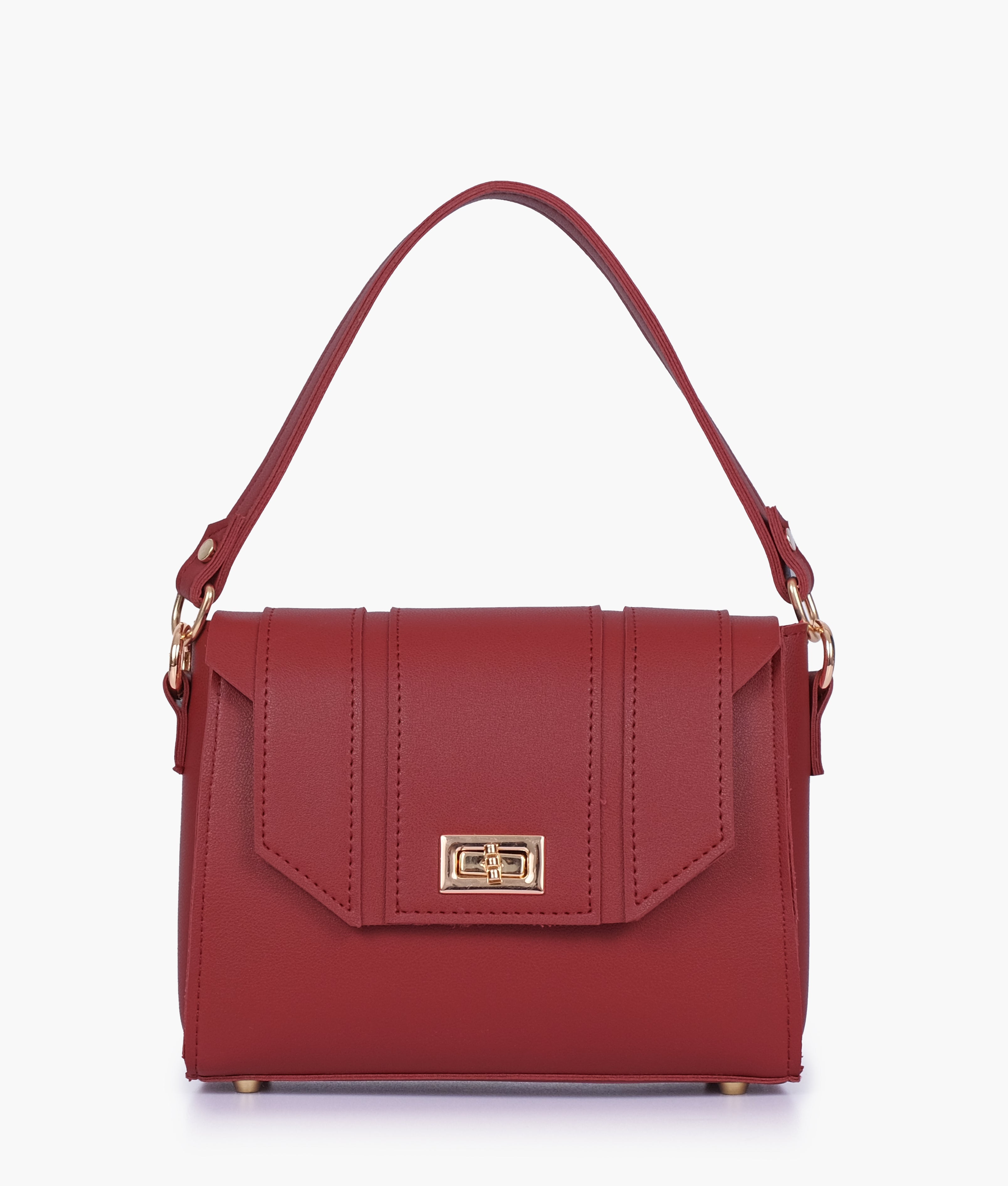 Maroon compact top-handle cross-body bag