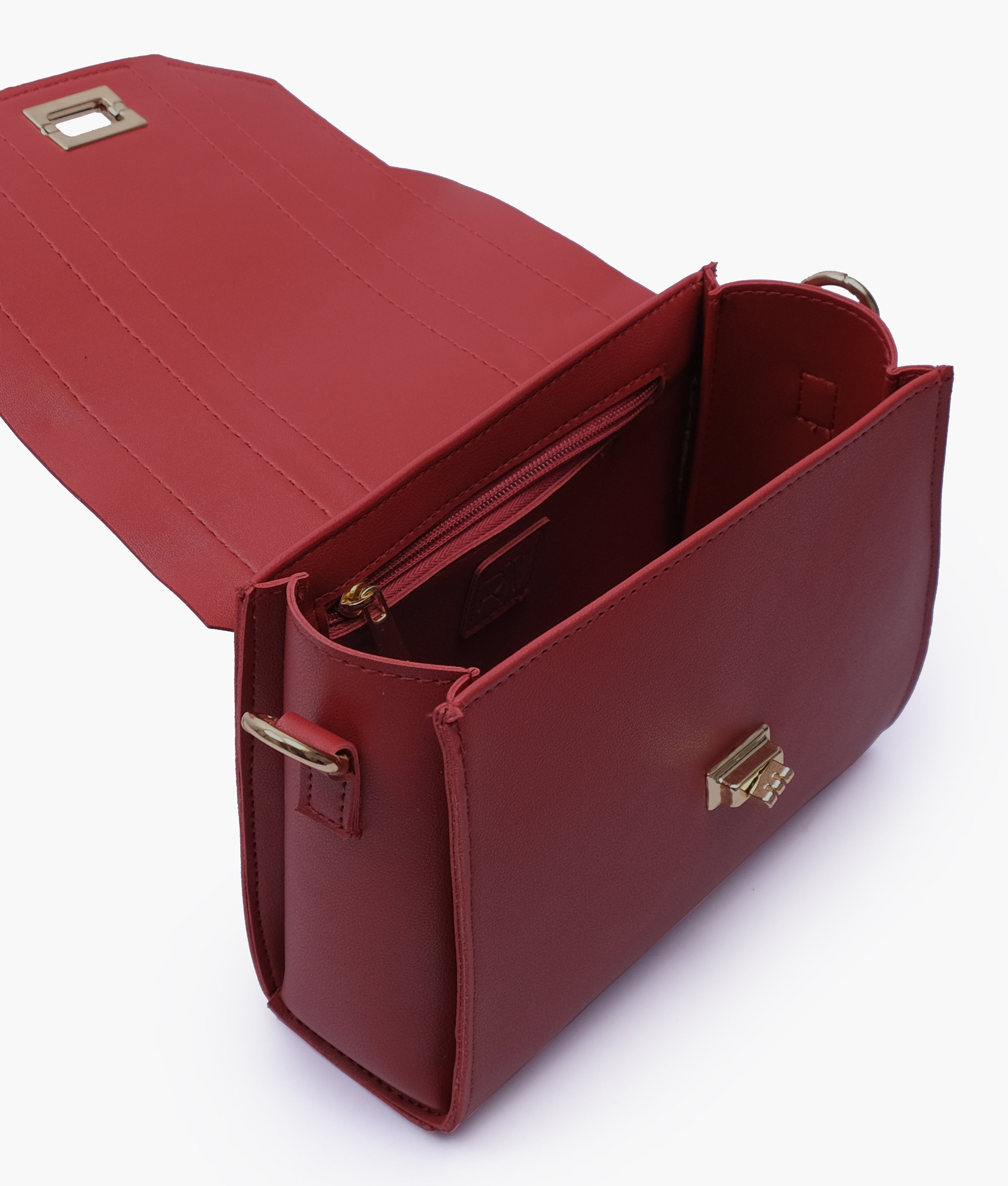 Maroon compact top-handle cross-body bag