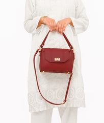 Maroon compact top-handle cross-body bag