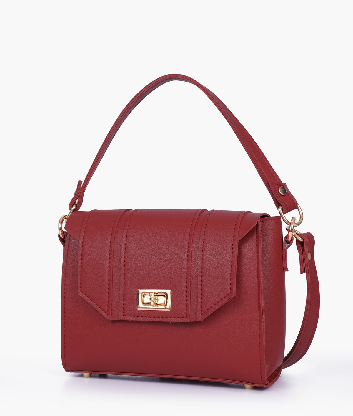 Maroon compact top-handle cross-body bag