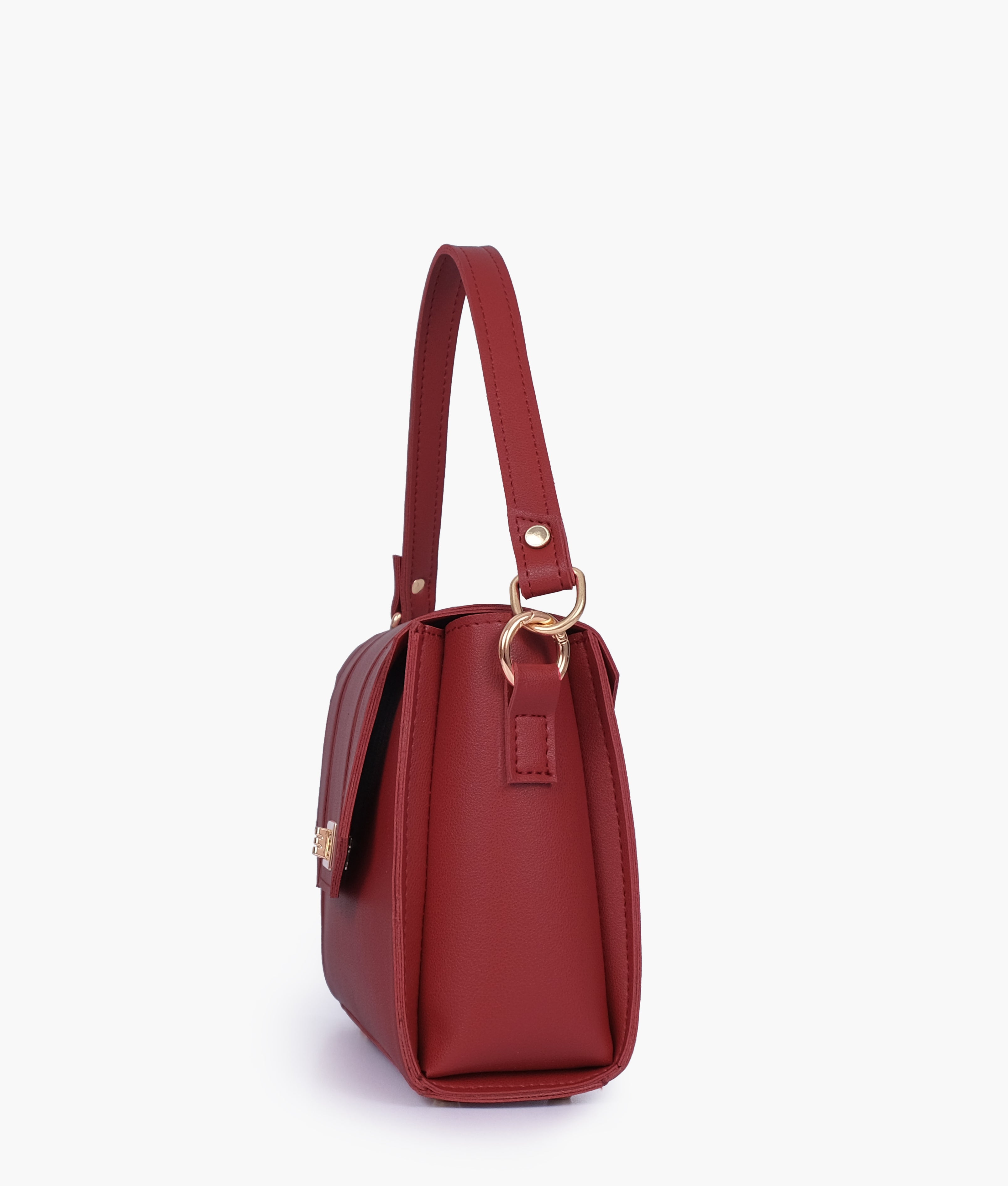 Maroon compact top-handle cross-body bag