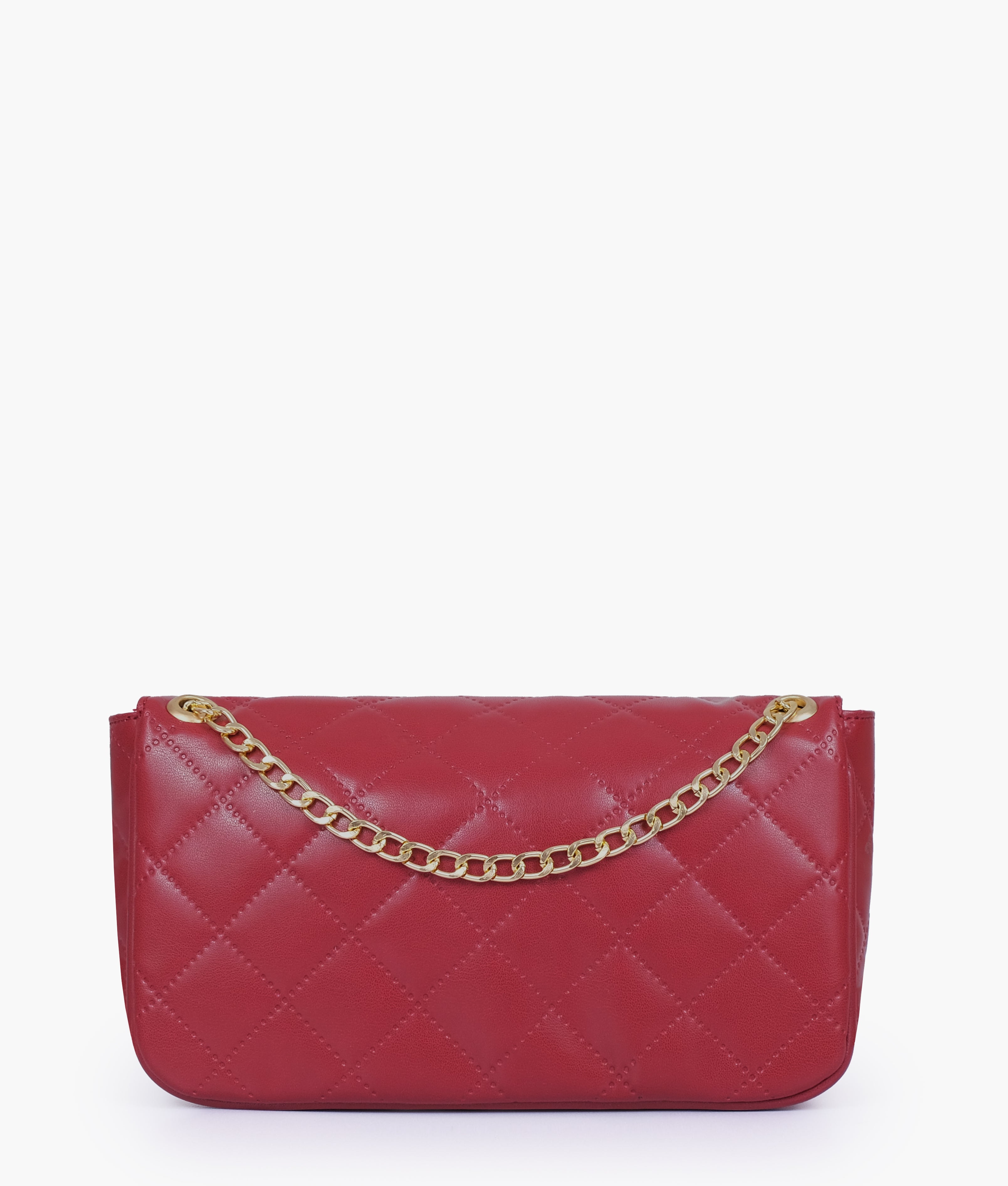 Maroon quilted small shoulder bag with chain