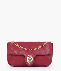 Maroon quilted small shoulder bag with chain