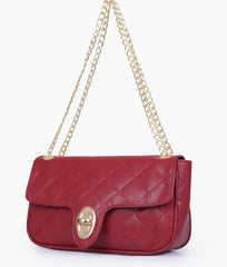Maroon quilted small shoulder bag with chain