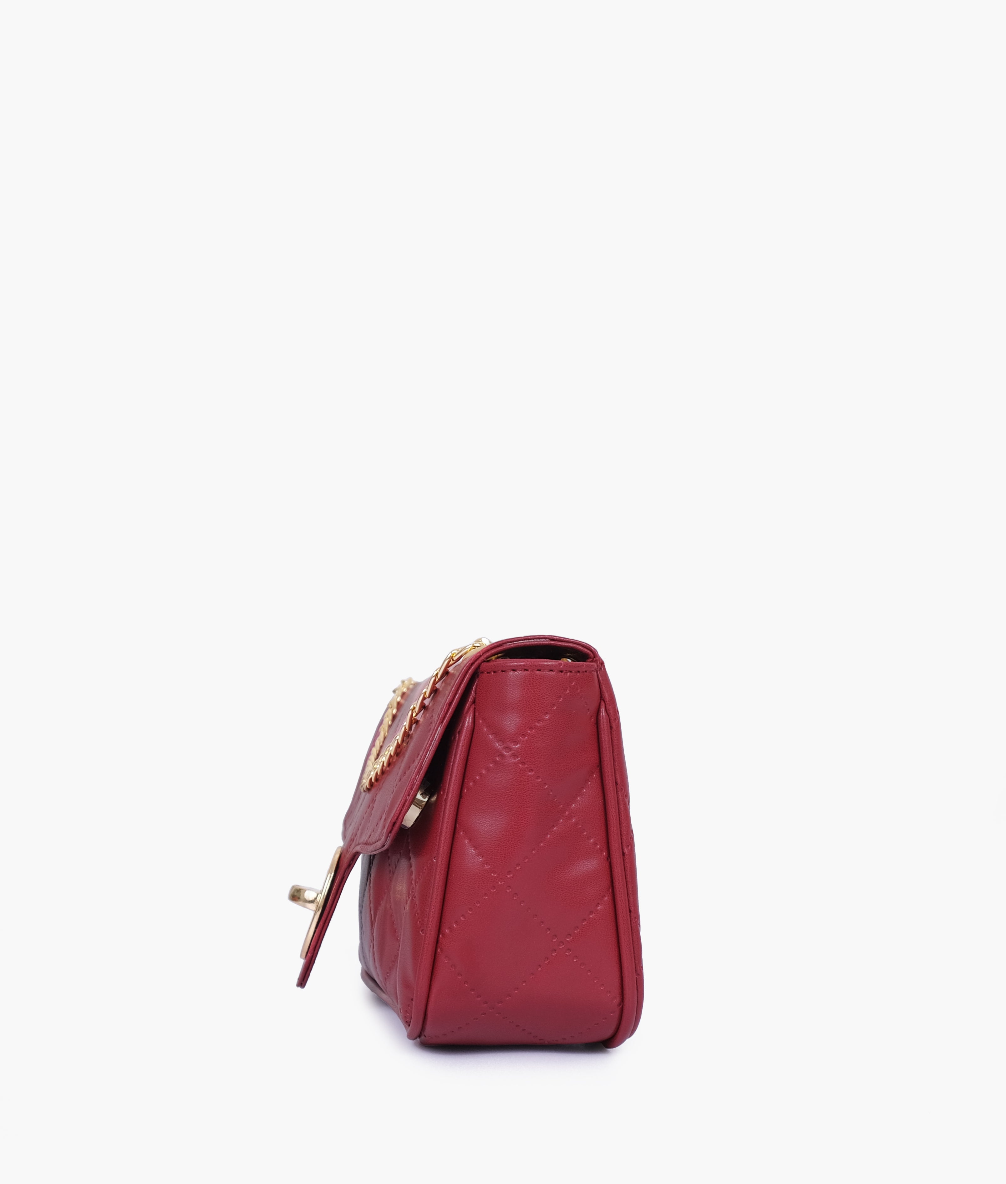 Maroon quilted small shoulder bag with chain