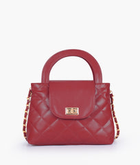 Maroon flap quilted bag with top handle