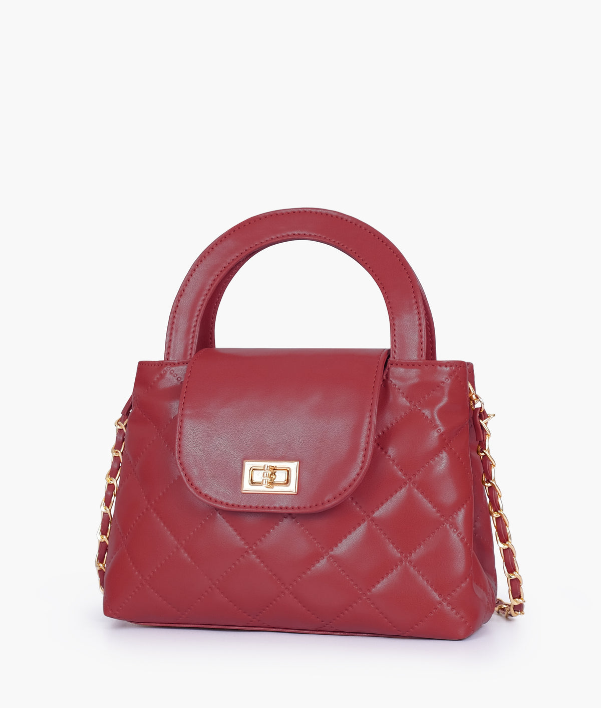 Maroon flap quilted bag with top handle