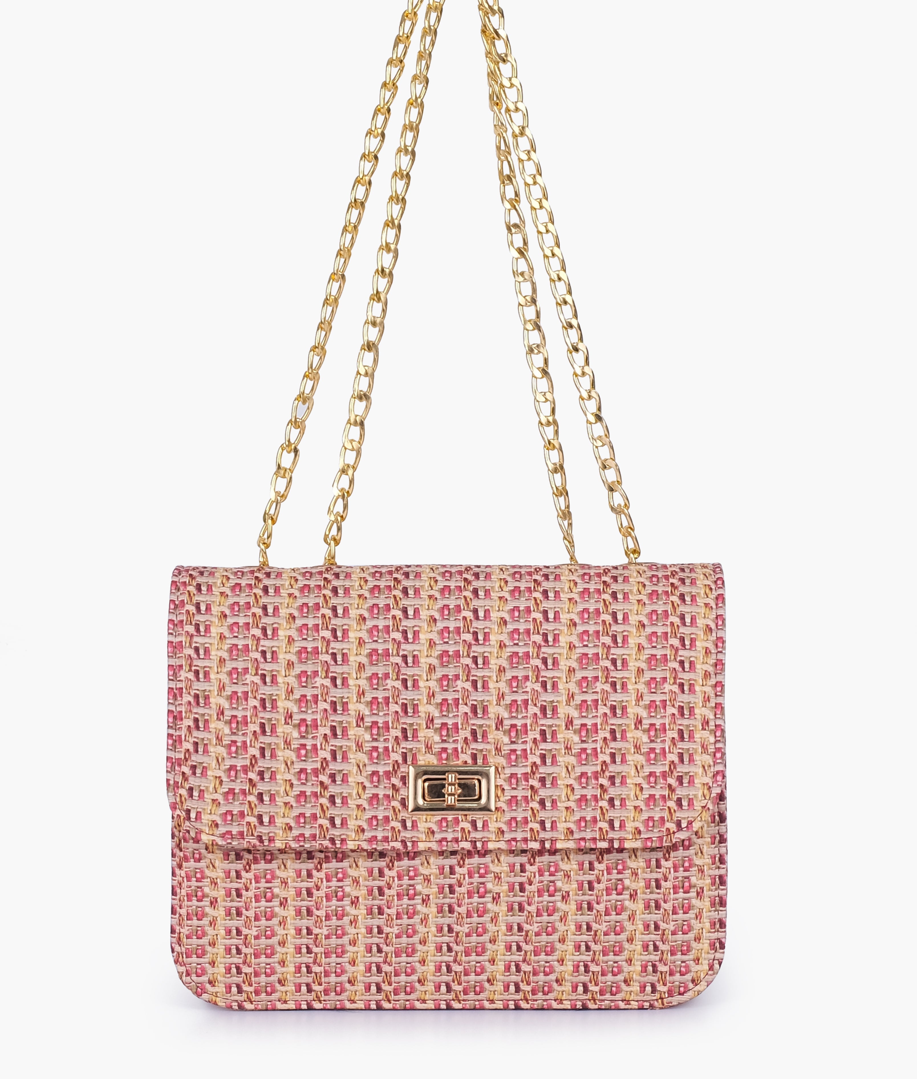 Maroon woven chain cross-body bag