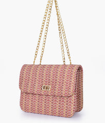 Maroon woven chain cross-body bag