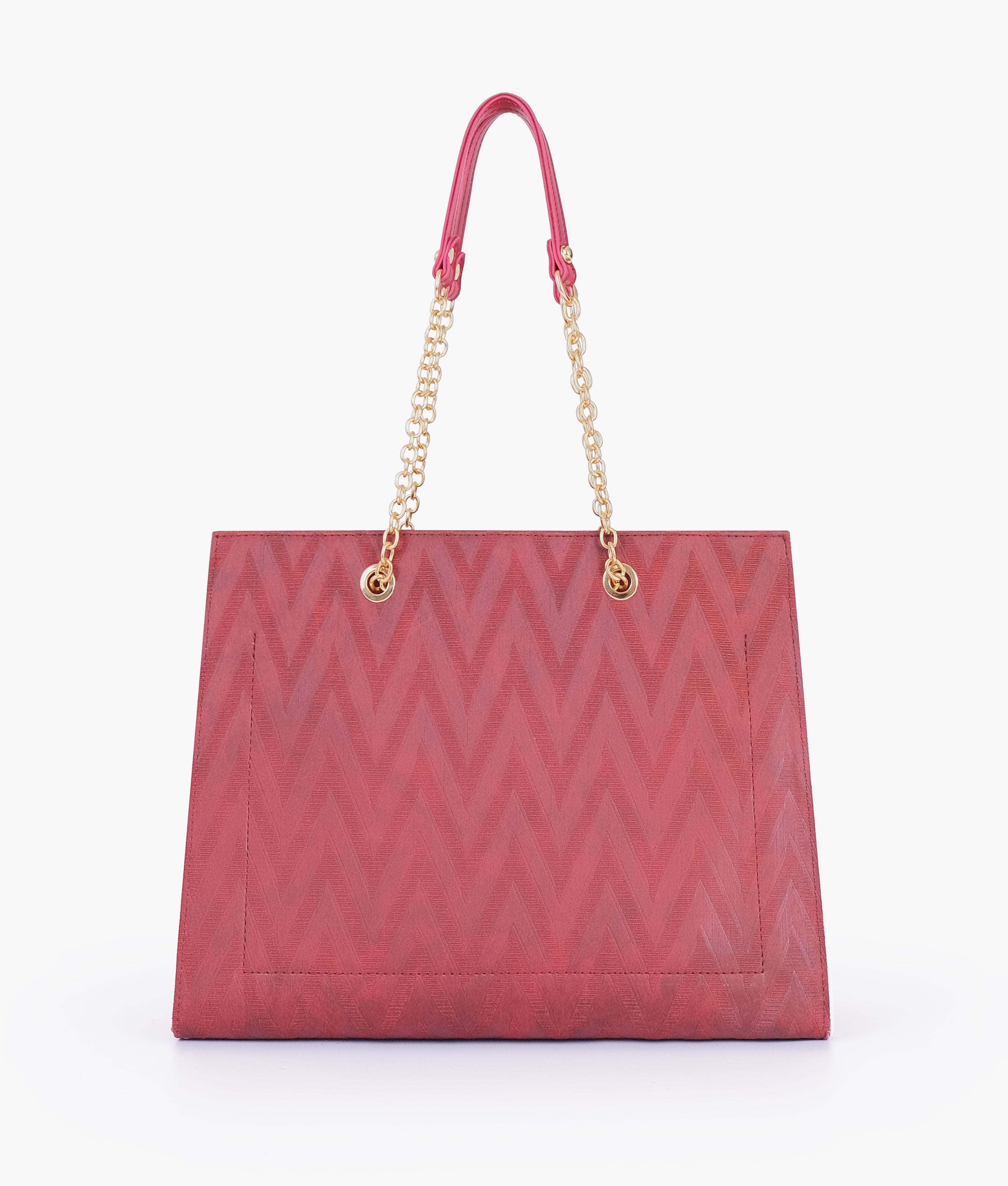 Maroon zig-zag pattern tote