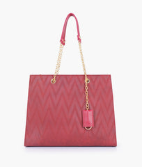 Maroon zig-zag pattern tote