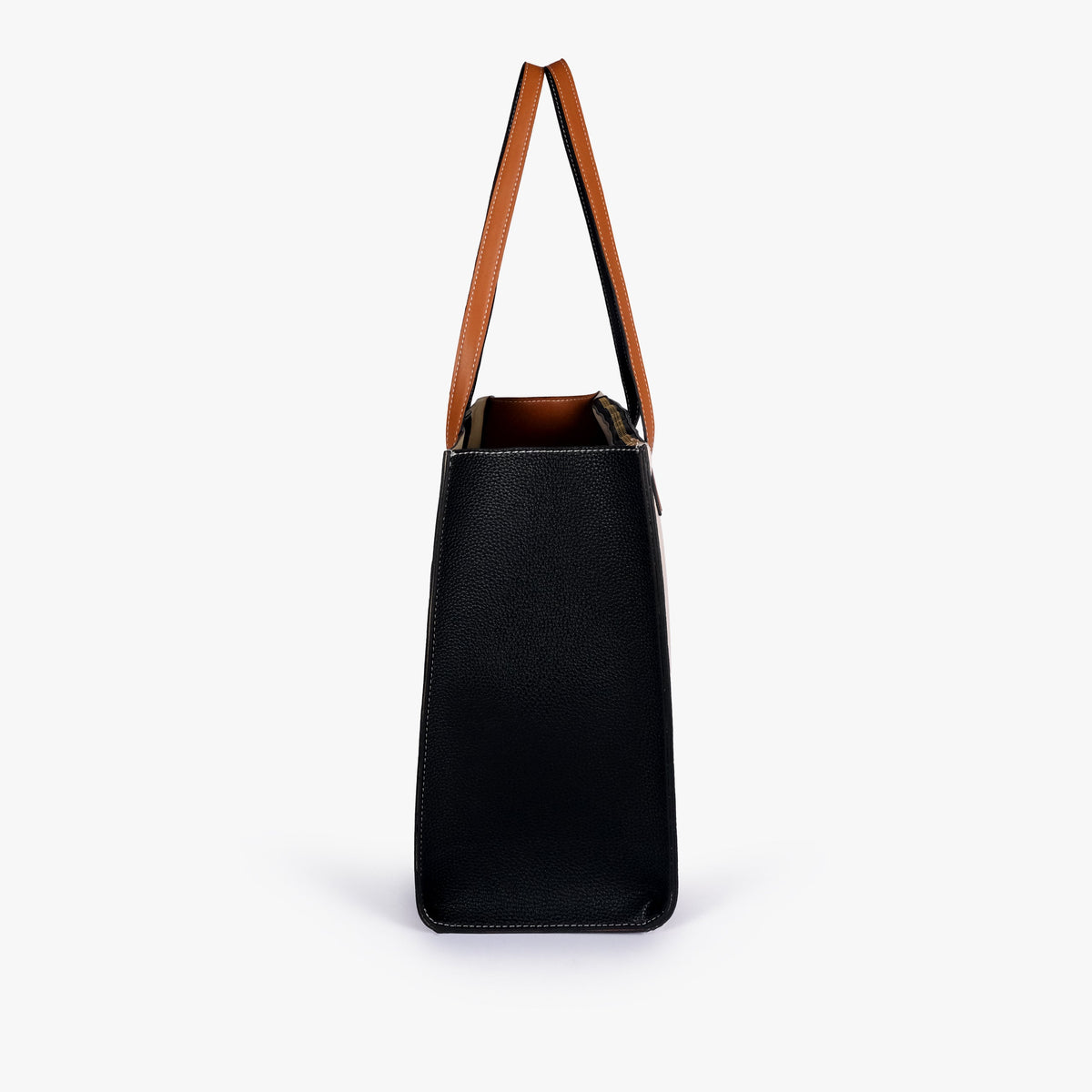 Side profile of Monochrome color blocking tote