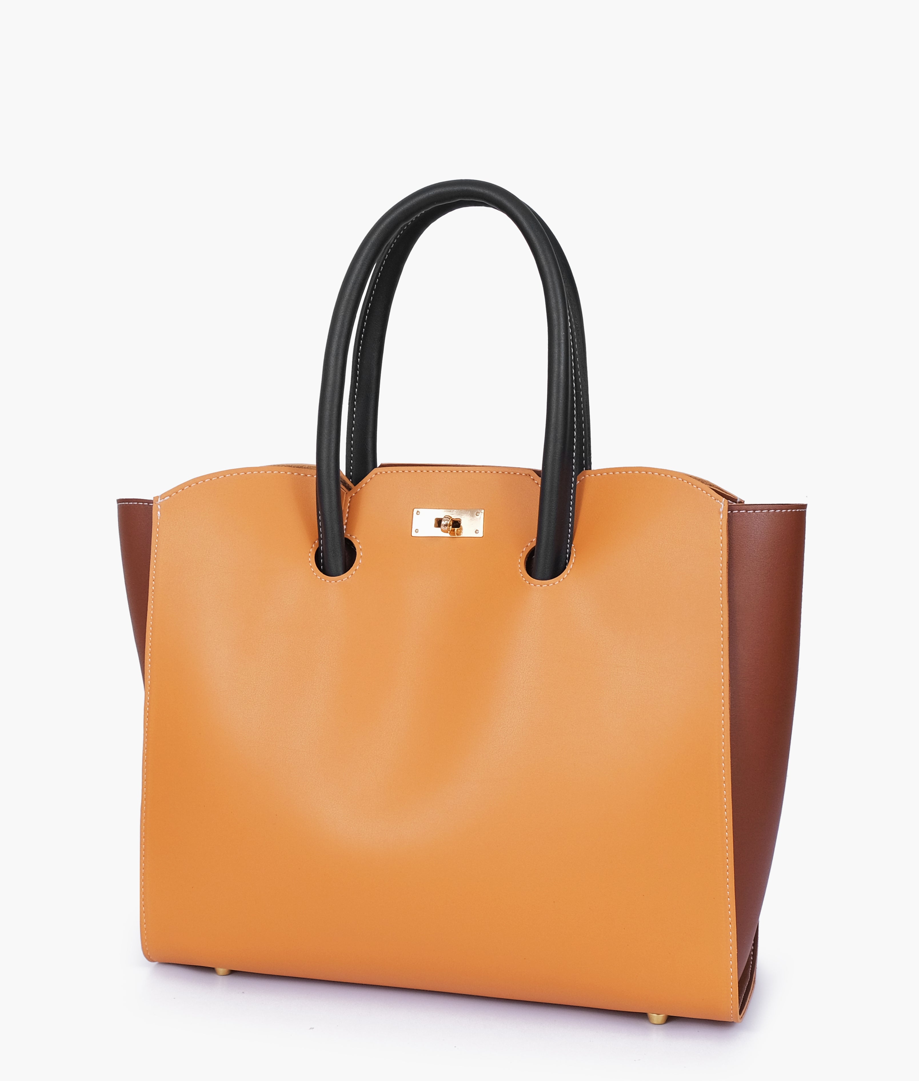Mustard and brown tote bag with multiple compartments