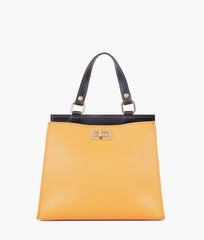 Mustard front lock top-handle mini bag