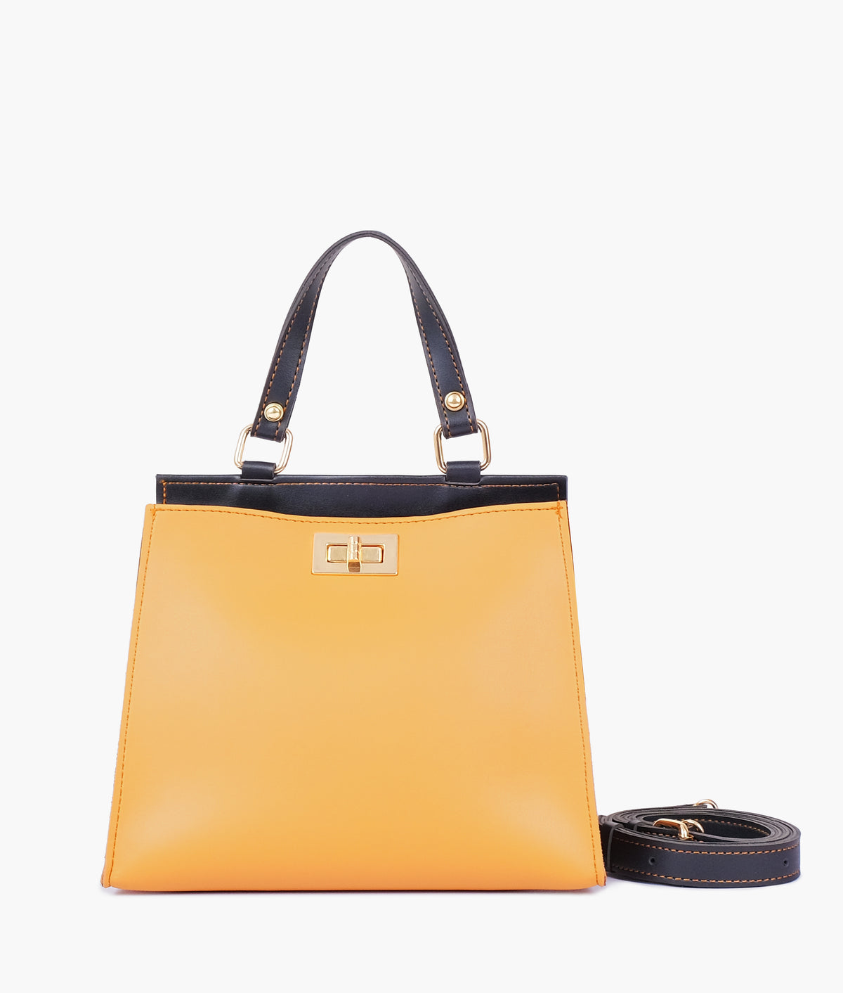 Mustard front lock top-handle mini bag