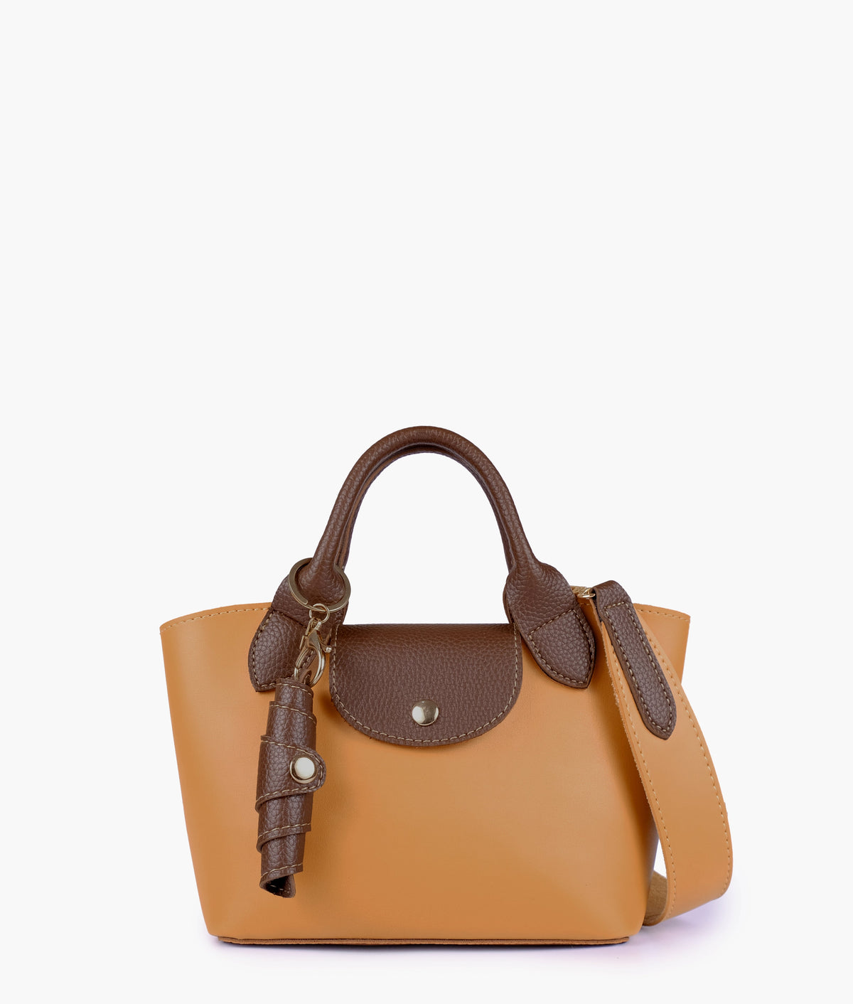 Front view of Mustard mini top-handle tote bag