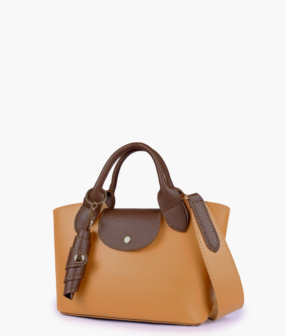 Mustard mini top-handle tote bag in three-quarter view