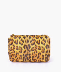 Mustard printed mini bag with chain