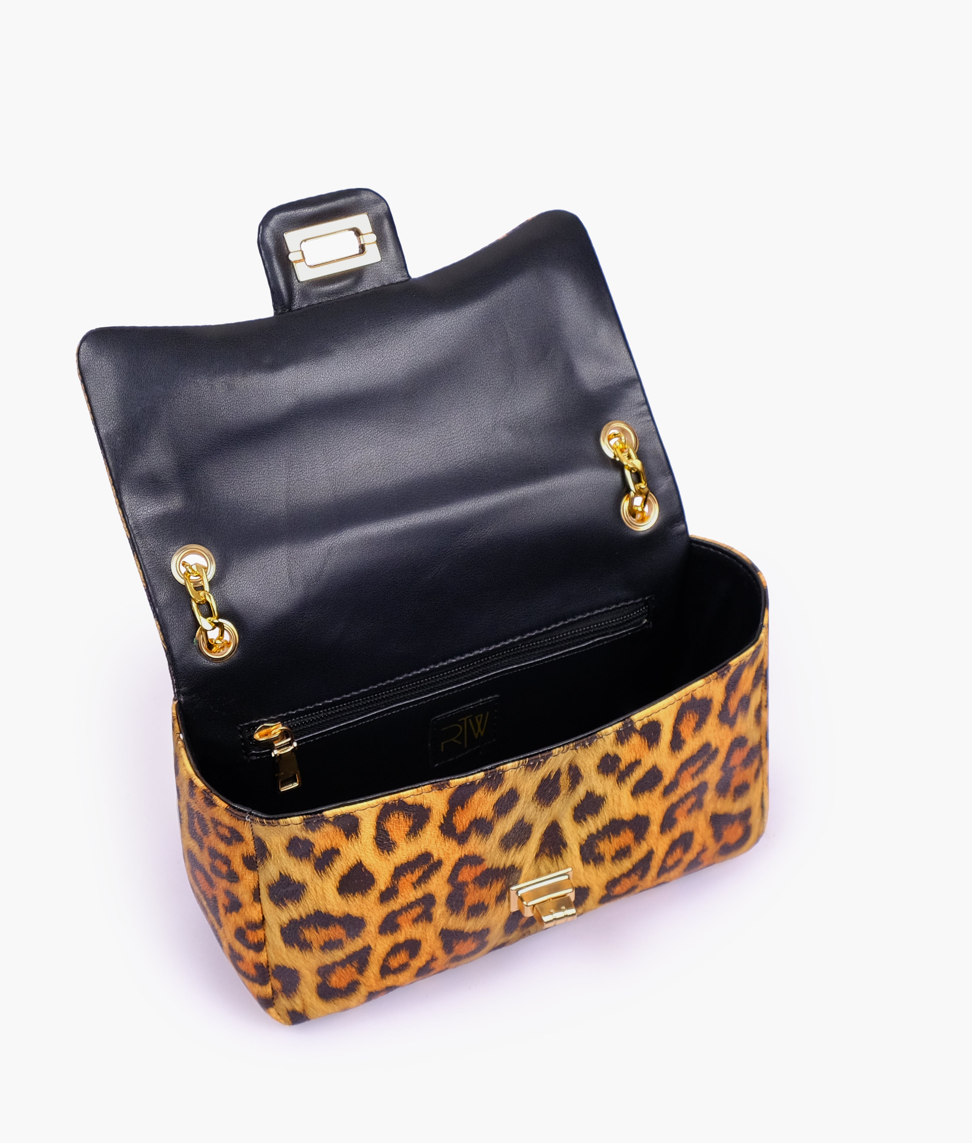 Mustard printed mini bag with chain
