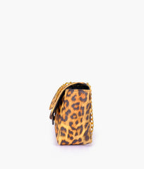 Mustard printed mini bag with chain