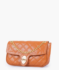 Mustard quilted small shoulder bag with chain
