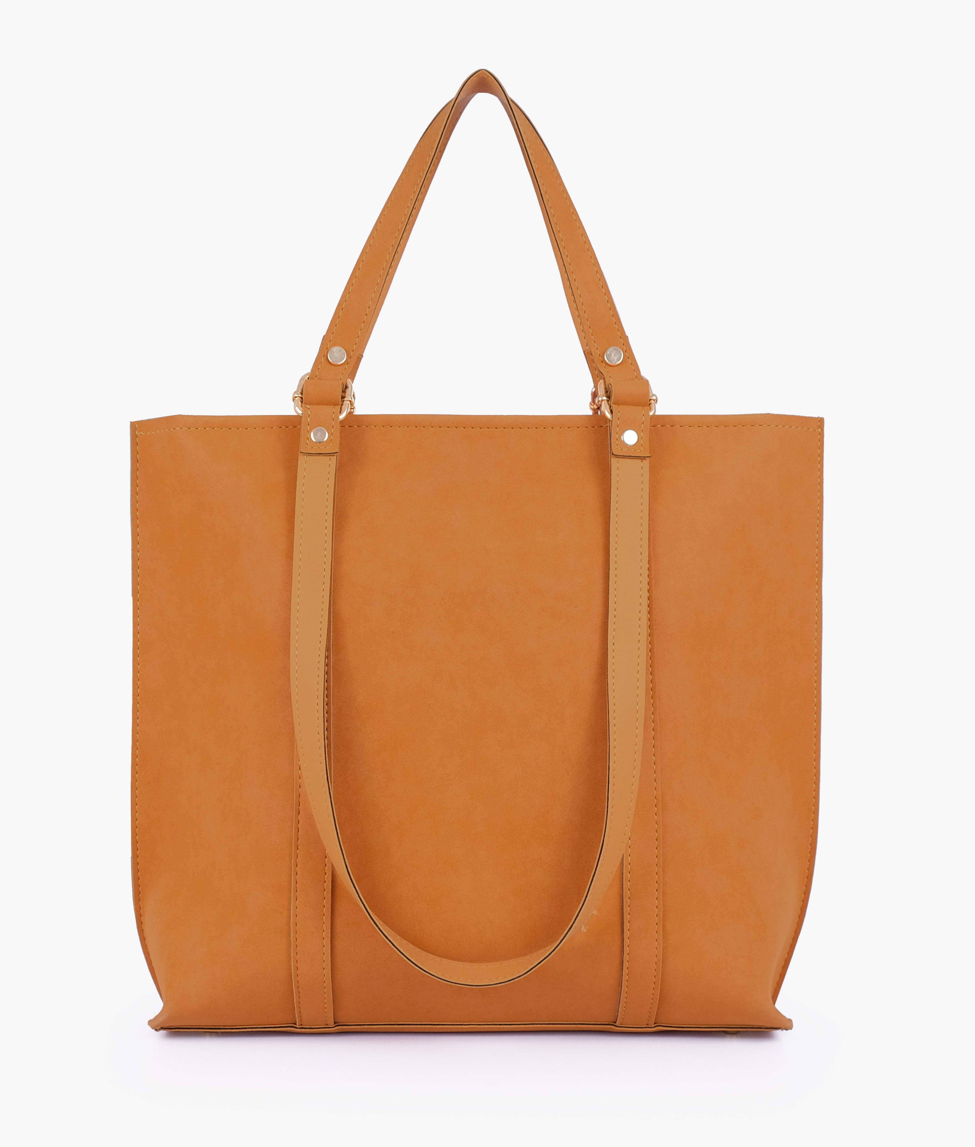 Mustard mocha suede double-handle tote