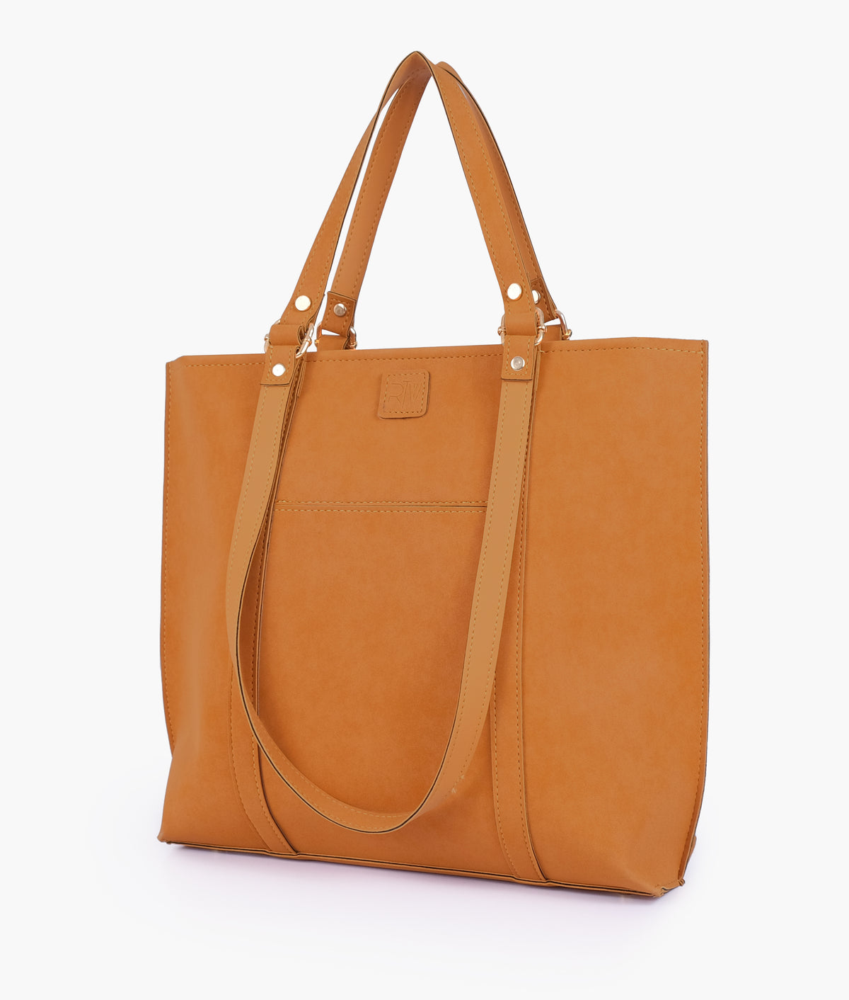 Mustard mocha suede double-handle tote