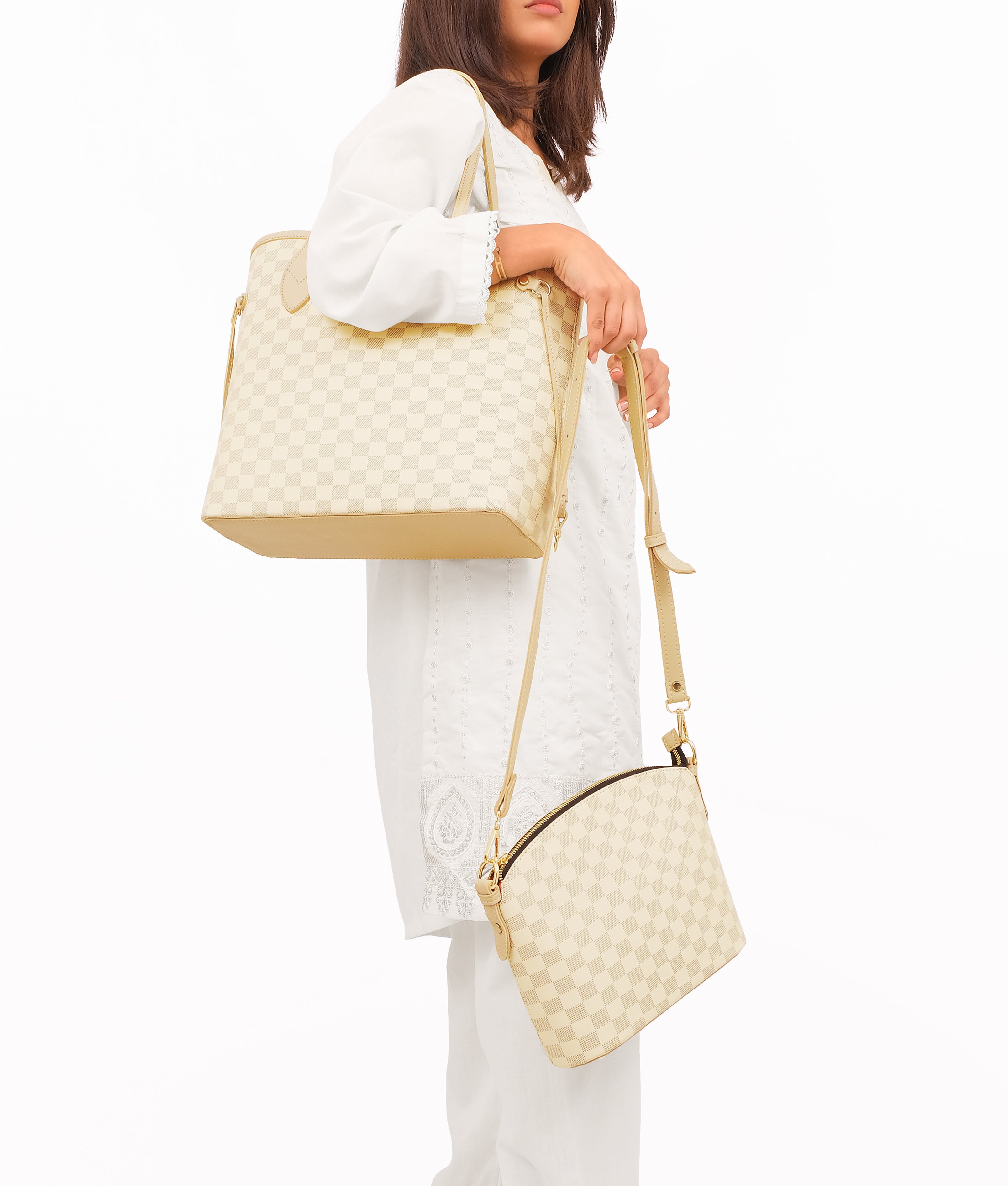 Off-white checkered neverfull two piece set