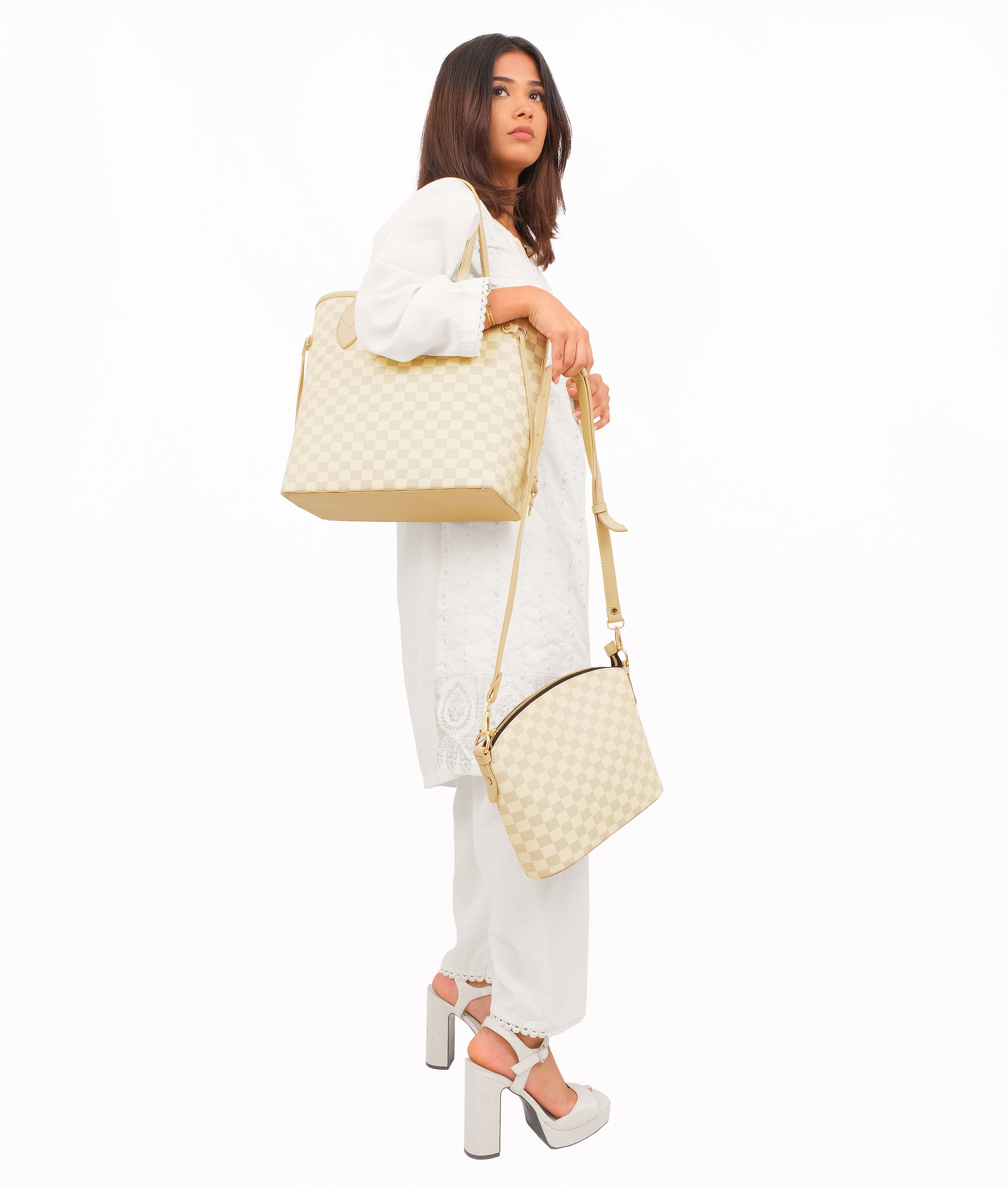 White checkered neverfull sale