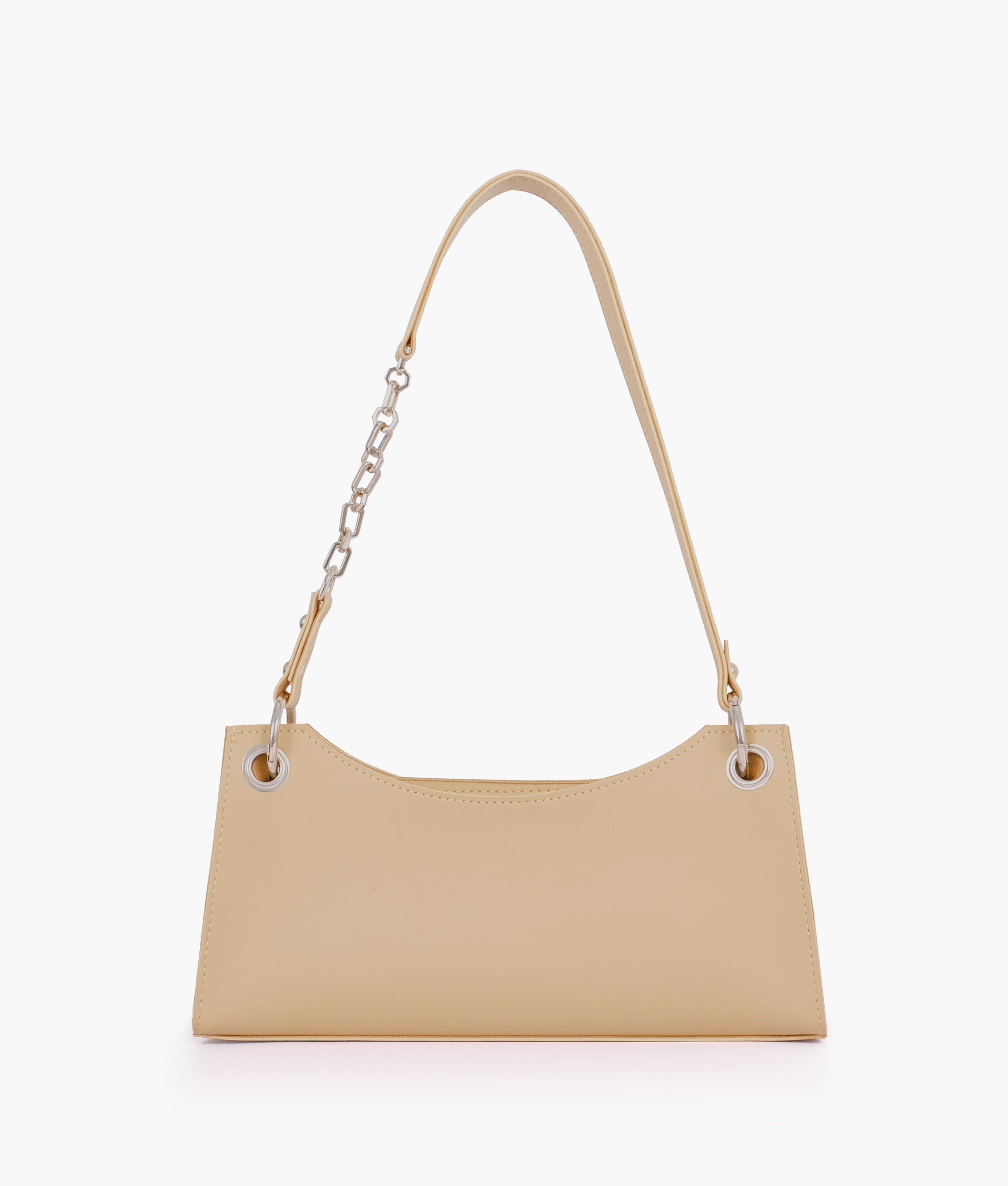 Front view of Off-white elongated chain handle purse